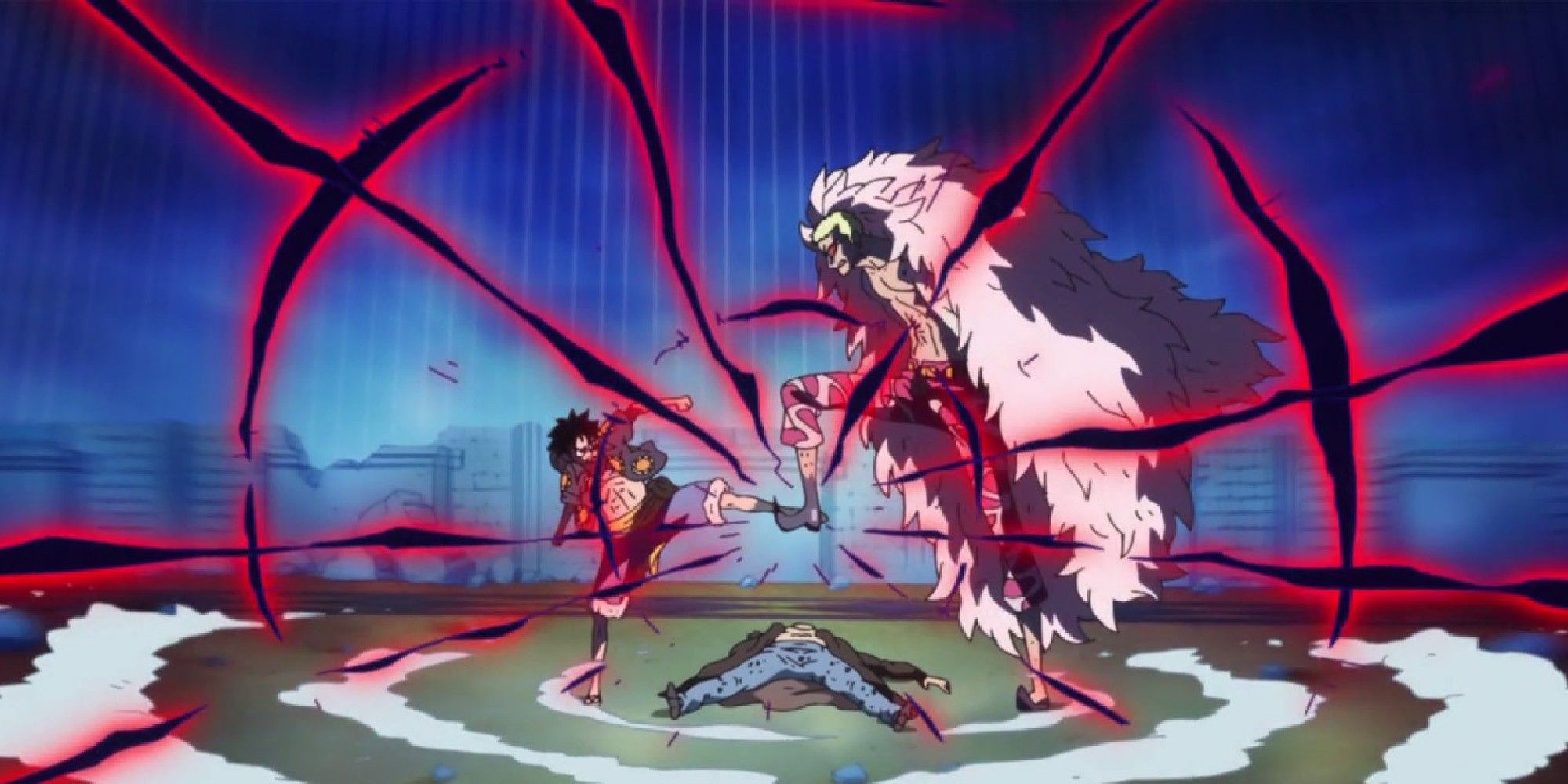 Luffy vs. Doflamingo from the Dressrosa Arc of One Piece