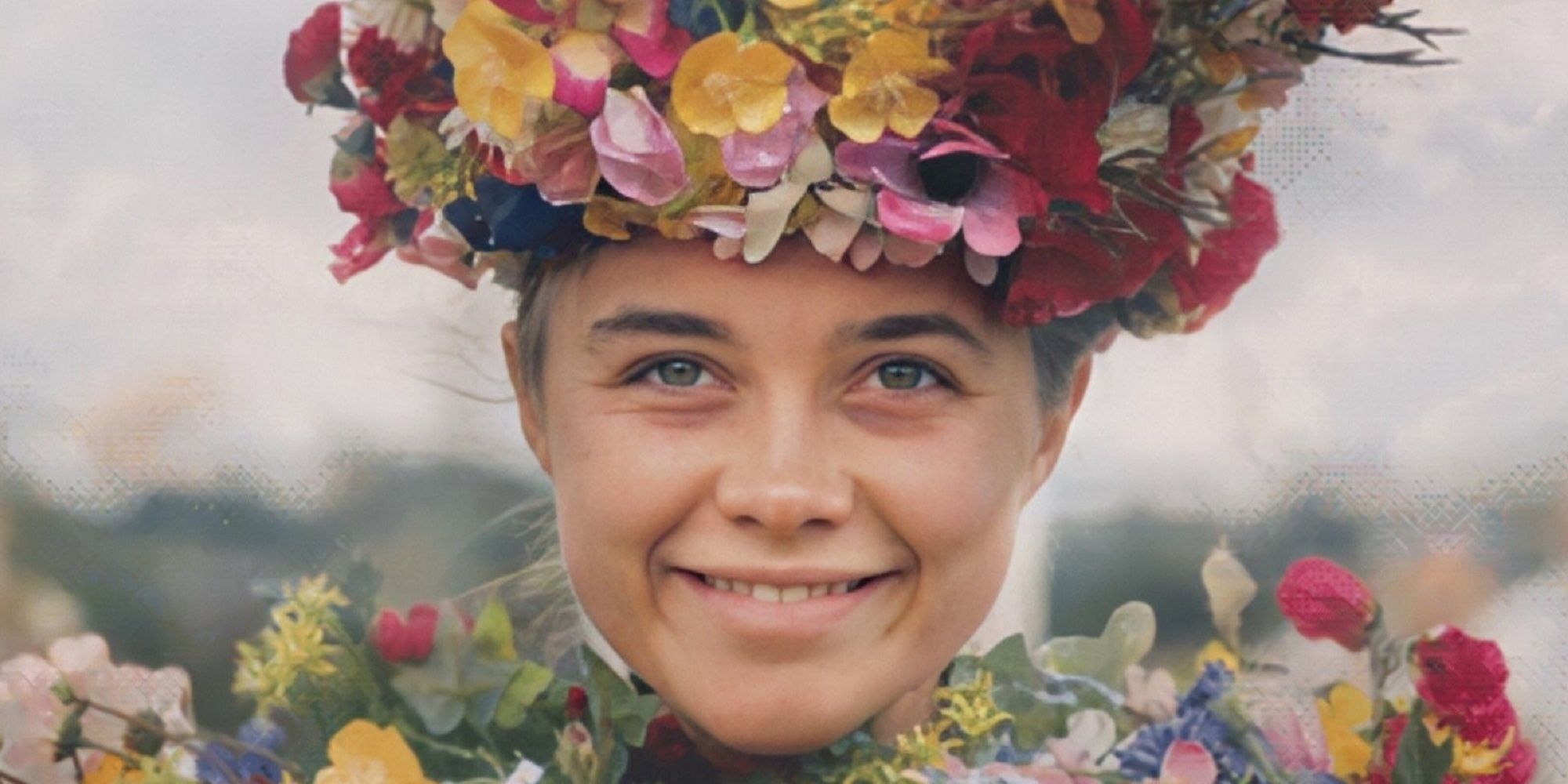 Dani smiling at the end of Midsommar with her corwn of flowers.