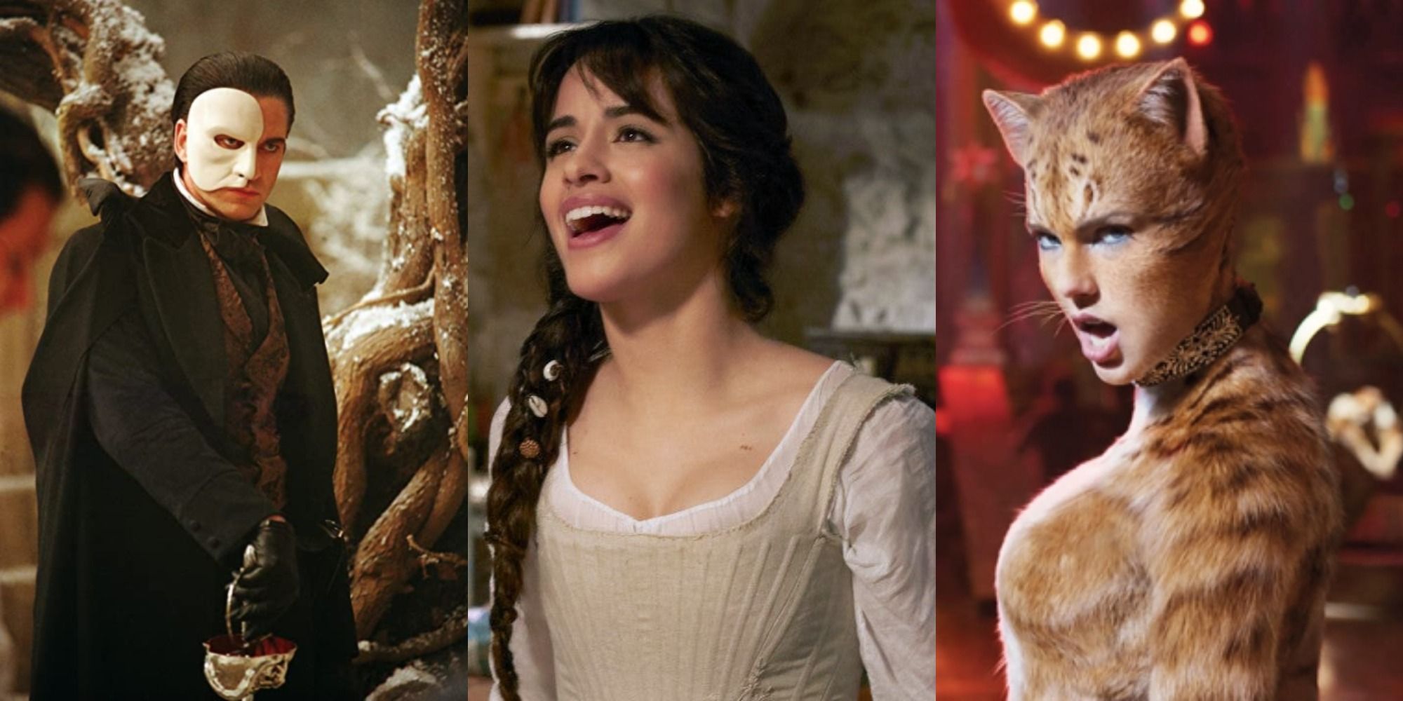 Gerald Butler as the Phantom, Camilla Cabello as Cinderella and Taylor Swift in Cats
