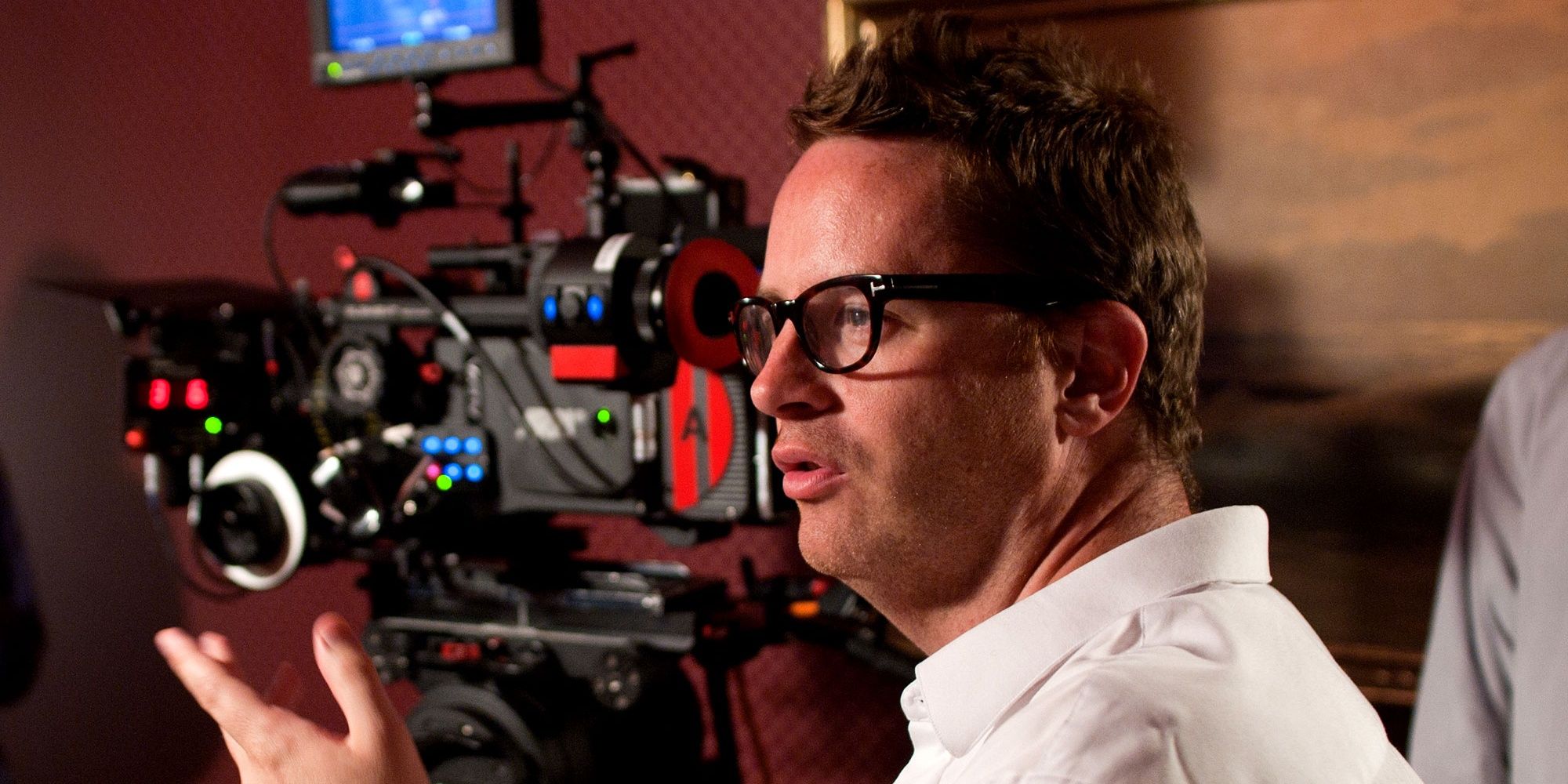 Nicolas Winding Refn on the set of 'Drive' with camera.