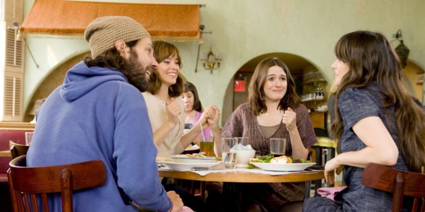 Our Idiot Brother Image of Ned (Paul Rudd), Miranda (Elizabeth Banks), Liz (Emily Mortimer) and Natalie (Zooey Deschanel).