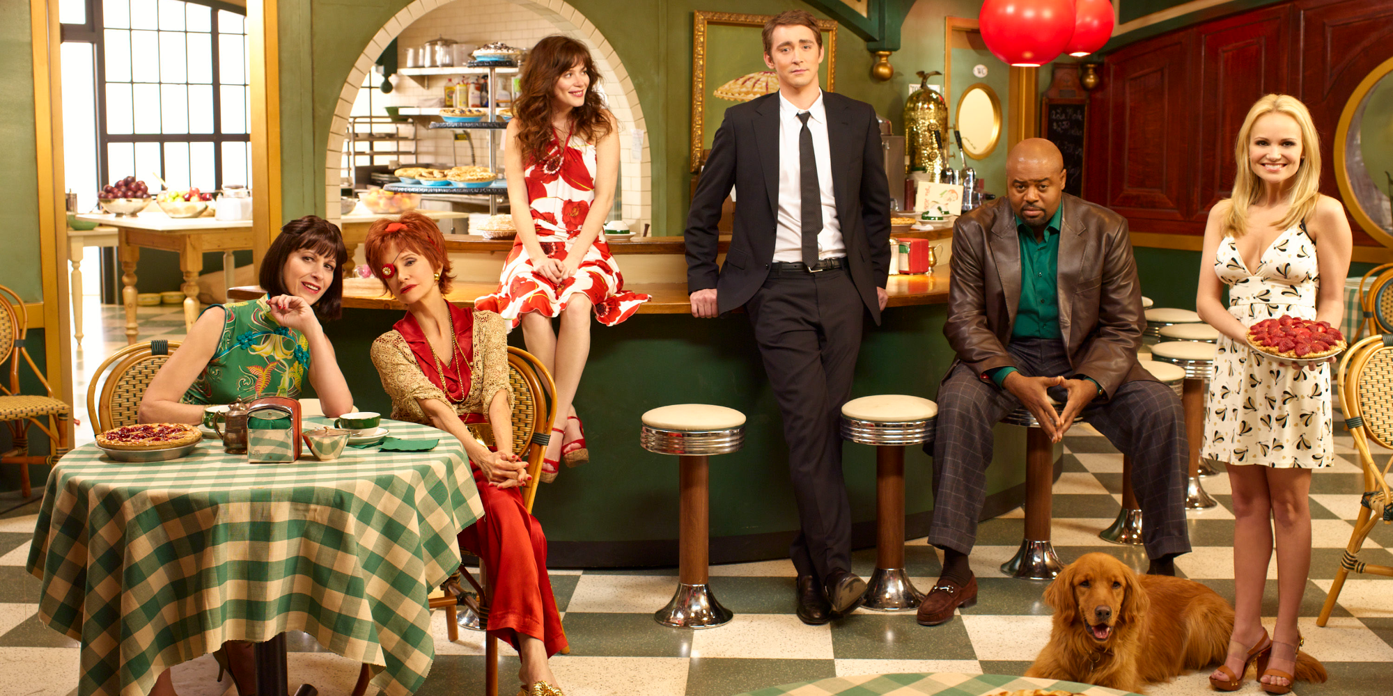 PUSHING DAISIES main cast sit inside bakery for a promo photo