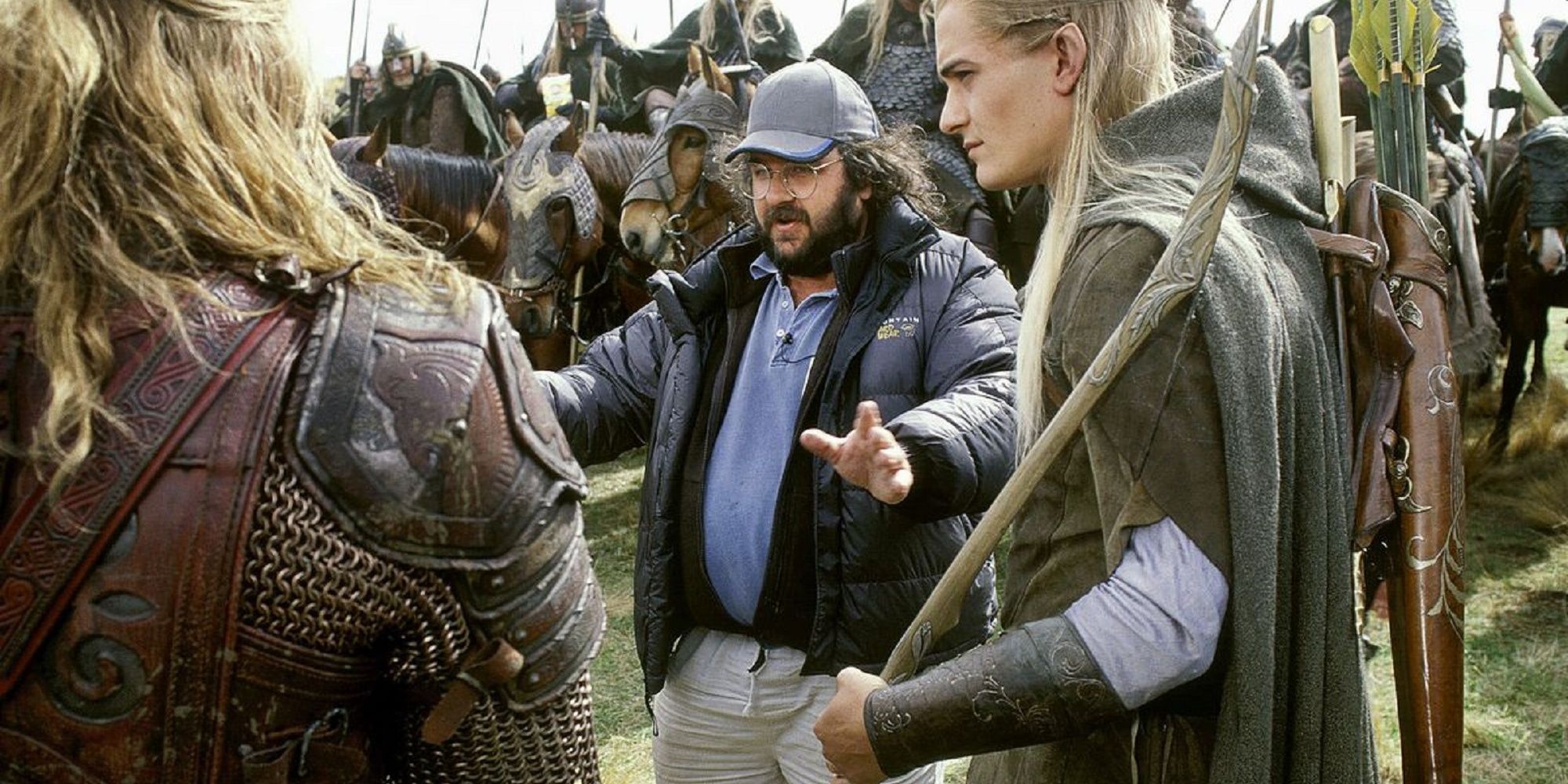 Peter Jackson with Legolas on set of The Lord of the Rings.