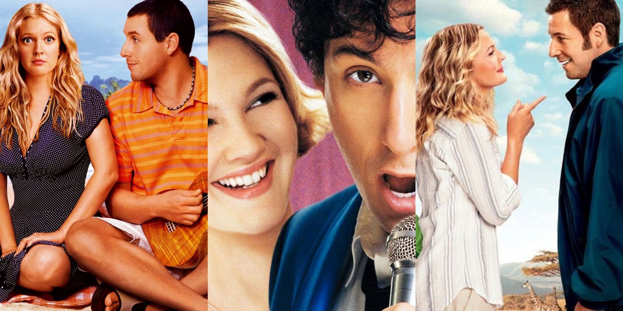 Adam Sandler and Drew Barrymore in The Wedding Singer, Blended, and 50 First Dates