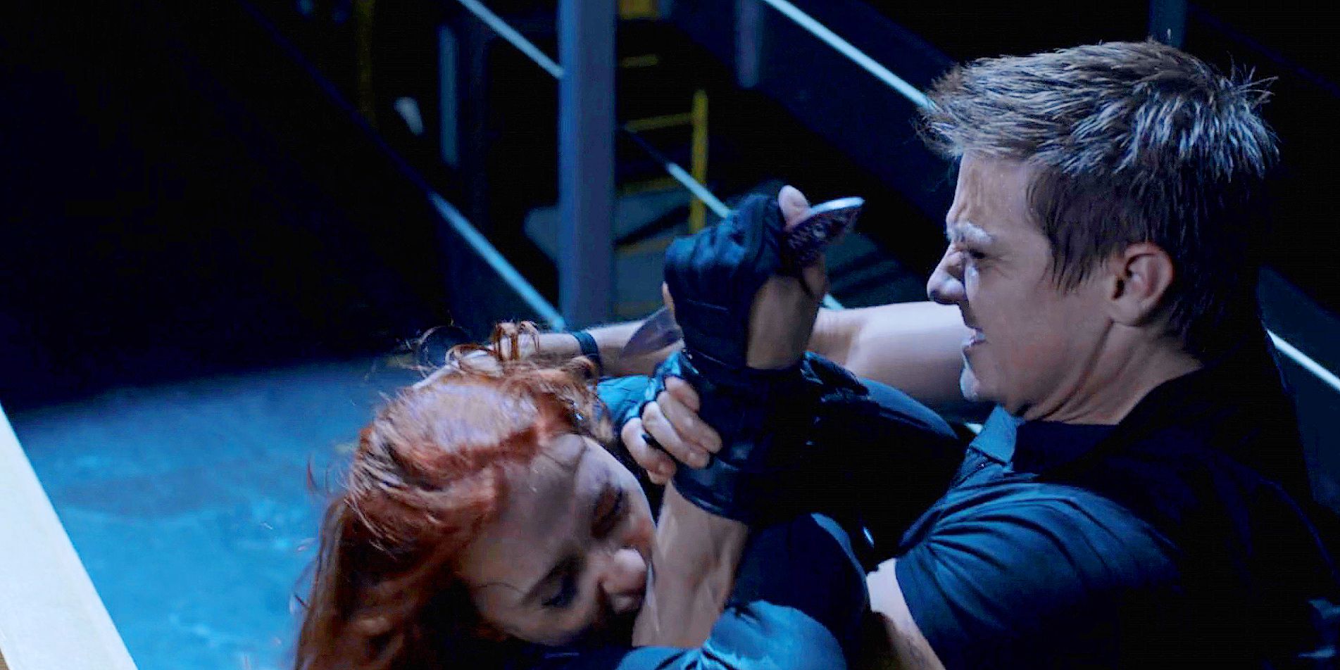 Black Widow and Hawkeye Fight in The Avengers