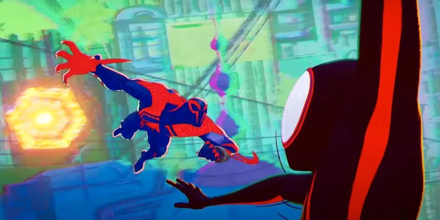 Spider-Man 2099 (Miguel O'Hara) fighting Miles Morales in 'Spider-Man: Across the Spider-Verse