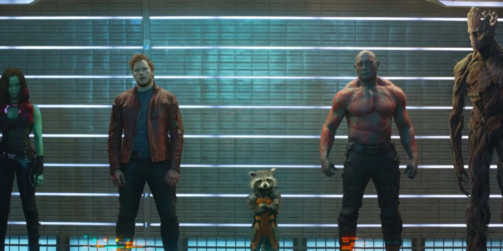 The Guardians of the Galaxy standing in a lineup