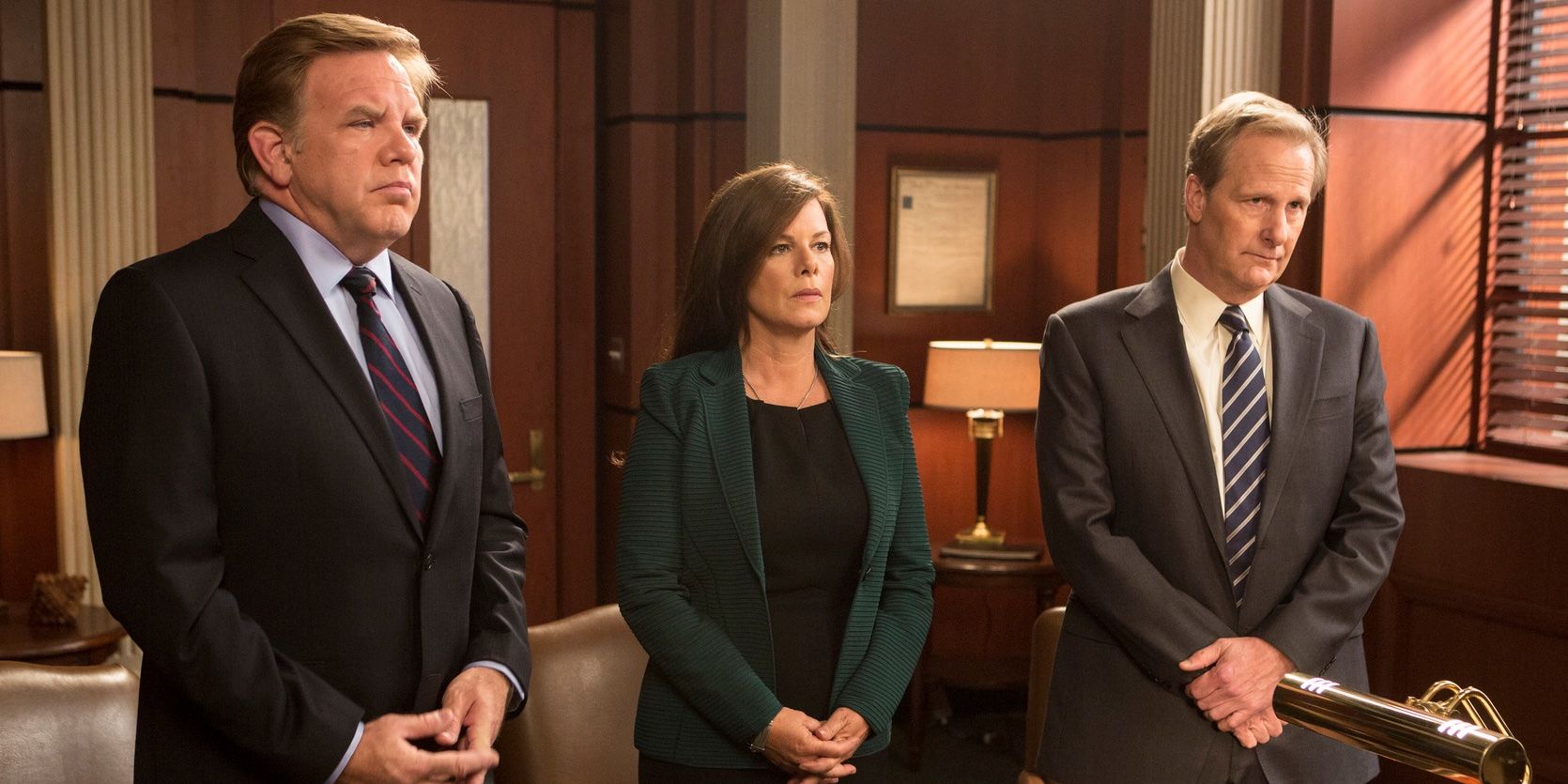 Jeff Daniels, Marcia Gay Harden and Brian Howe in 'The Newsroom'