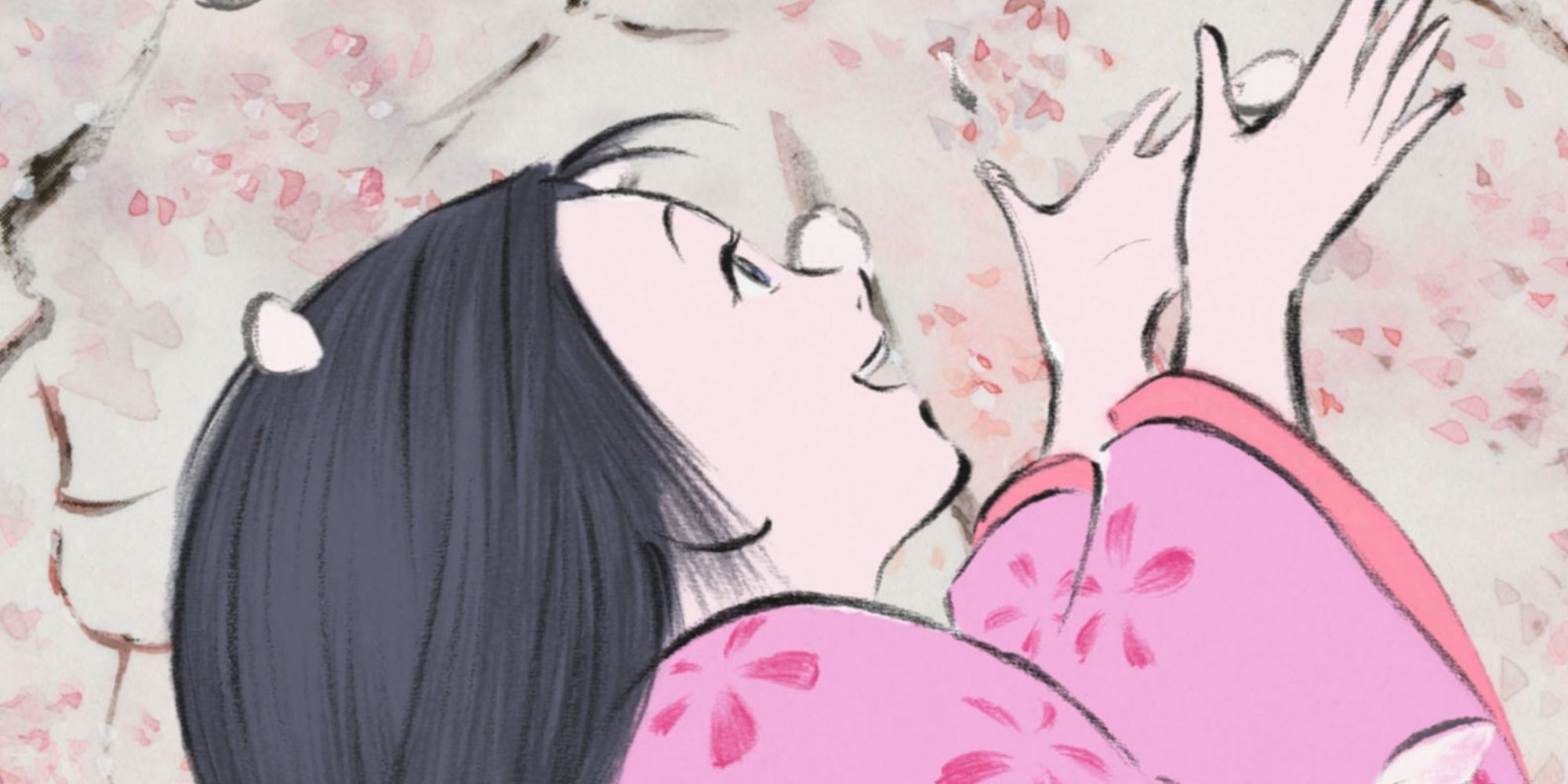 Princess Kaguya playing with the sakura petals in The Tale of Princess Kaguya