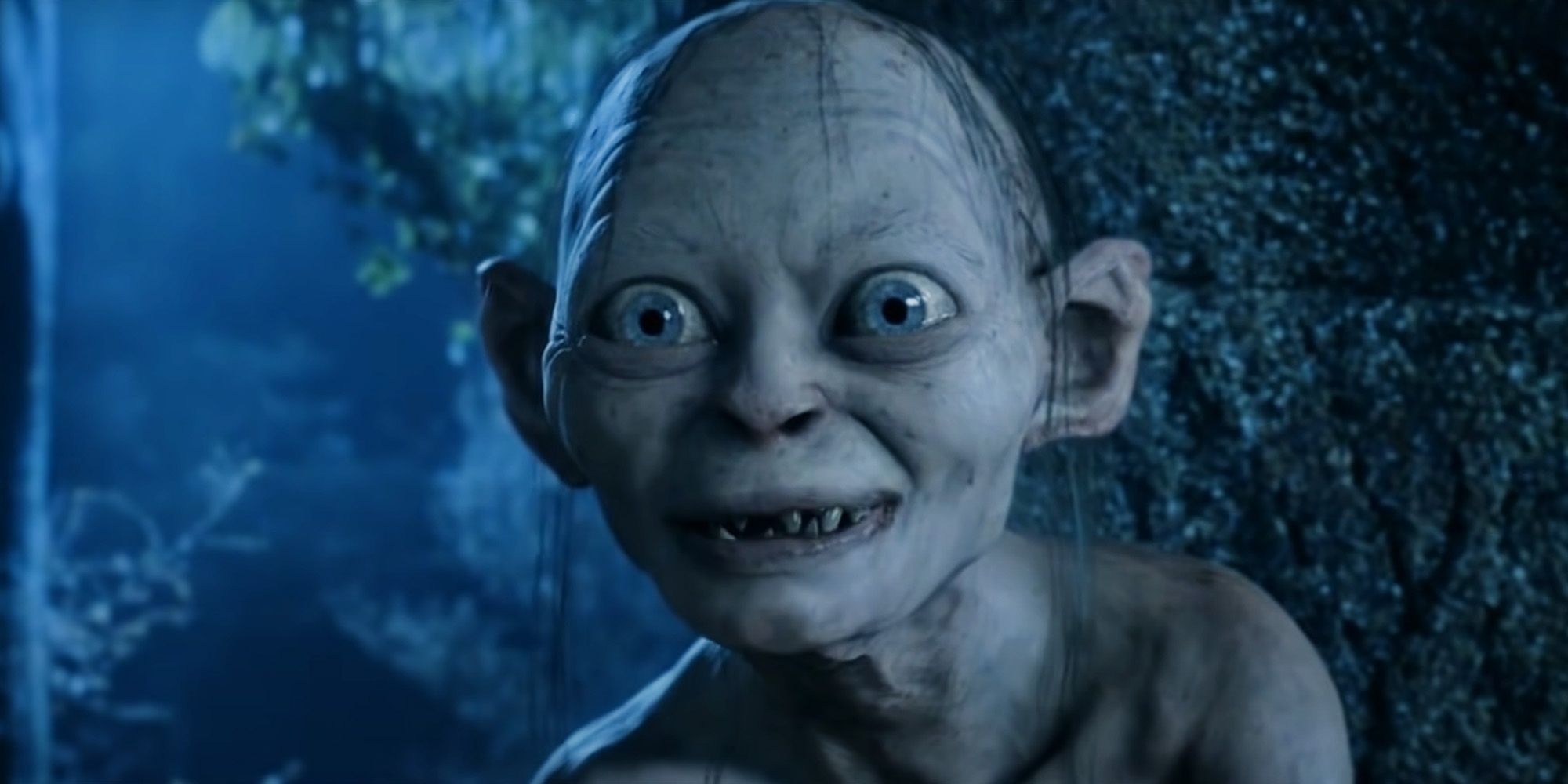 Gollym smiling at someone off-camera in The Lord of the Rings: The Two Towers.