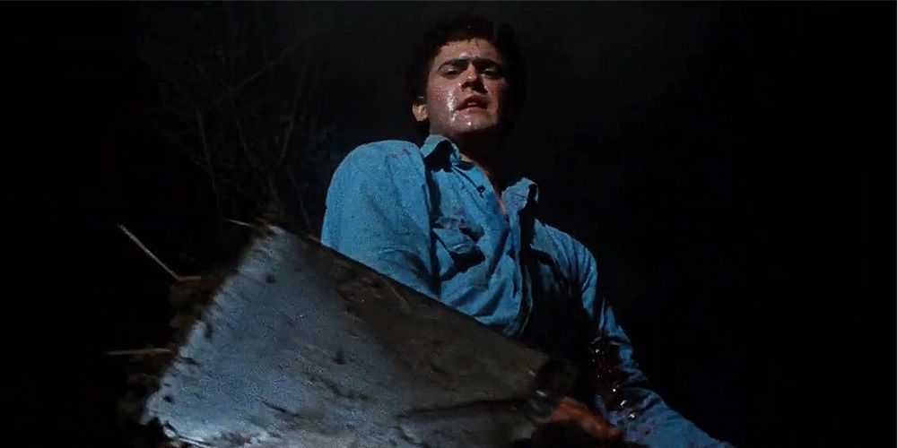 Bruce Campbell in his first outing as Ash Williams in The Evil Dead