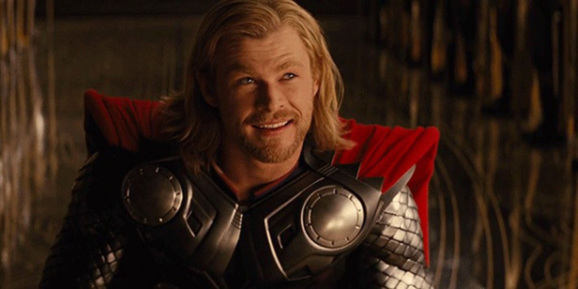 Thor s'agenouillant devant Odin et souriant