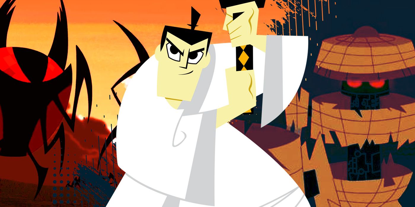 Jack holding his sword with demons in the background in Samurai Jack