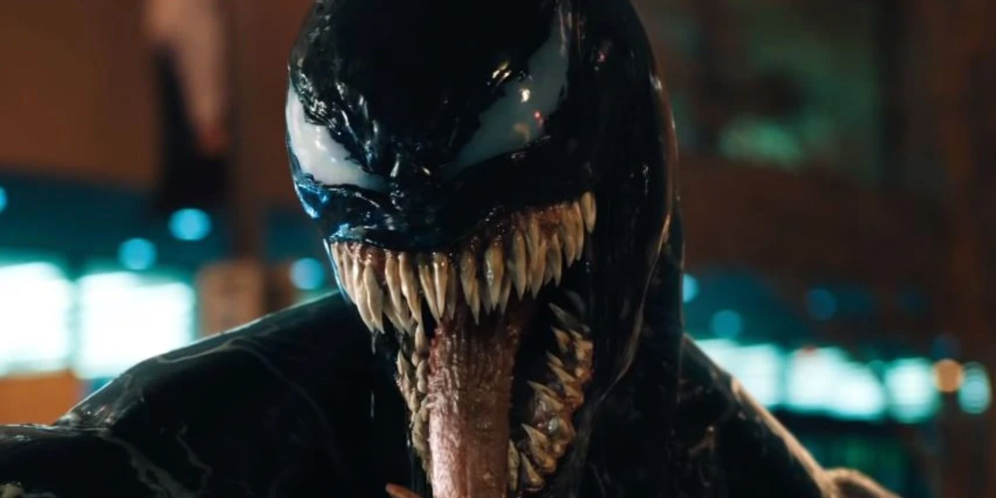 Venom with his tongue sticking out 