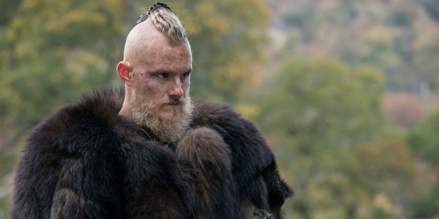 Alexander Ludwig as Bjorn Ironside in an open field in 'Vikings'