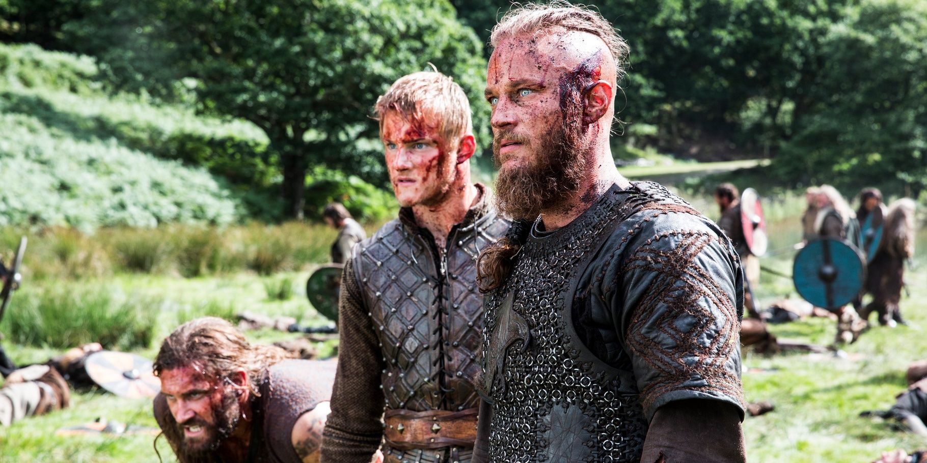 Travis Fimmel, Alexander Ludwig and Clive Standen in 'Vikings'