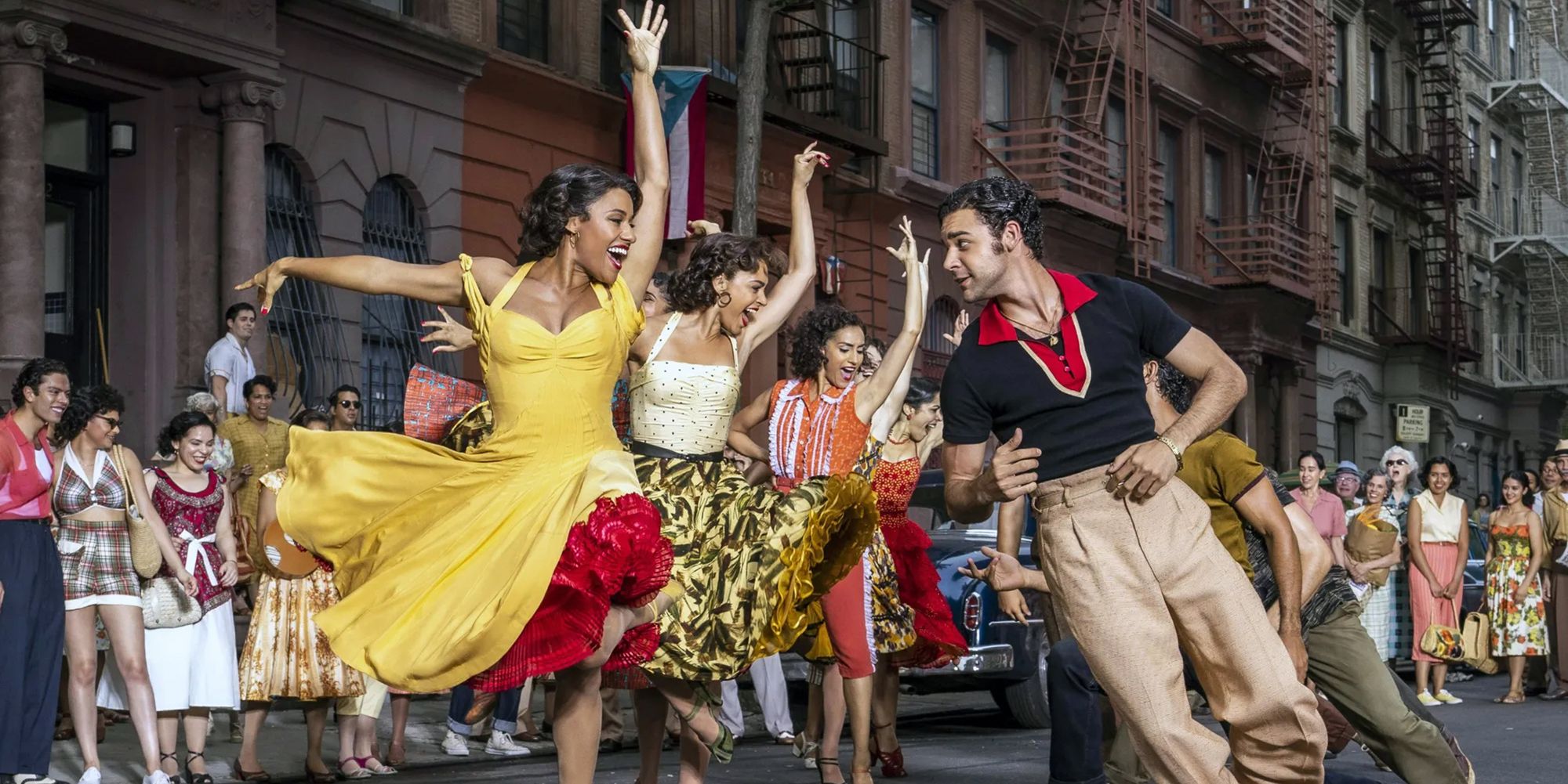 People dancing in the street in West Side Story