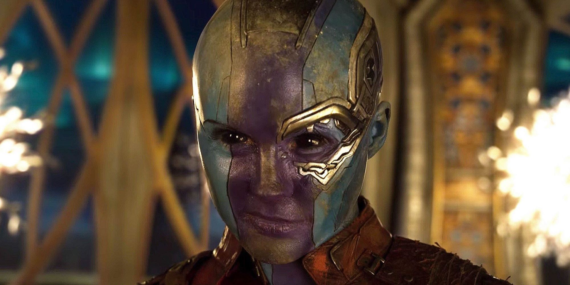 Karen Gillian as Nebula smirking in Guardians of the Galaxy