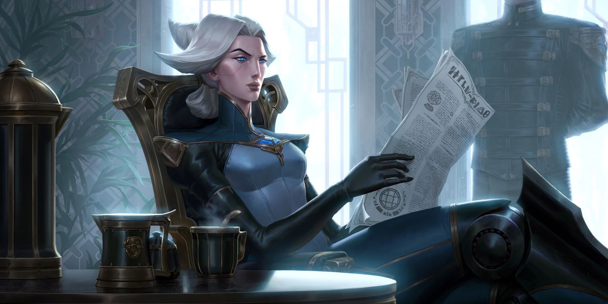 Camille ponders the morning news in her Piltover suite