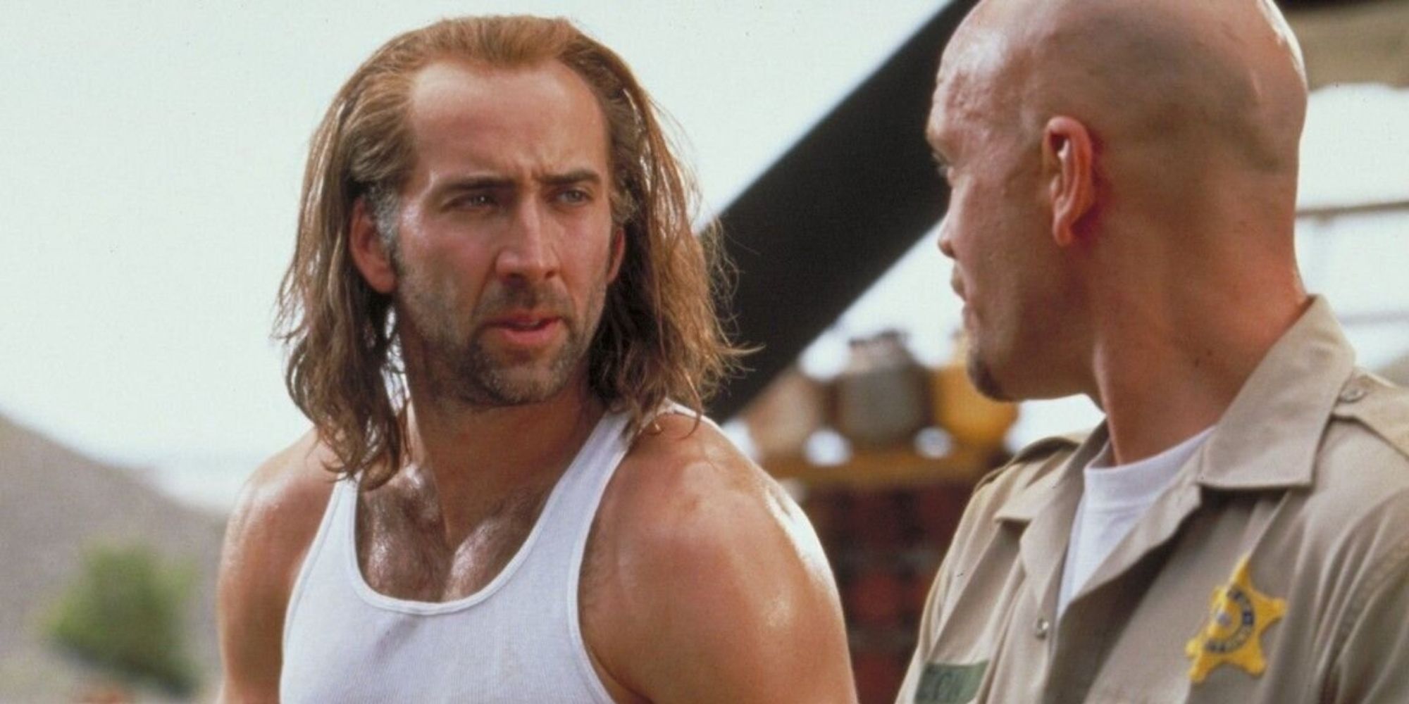 Nicolas Cage as Cameron Poe talking to "The Virus" Grissom in Con Air