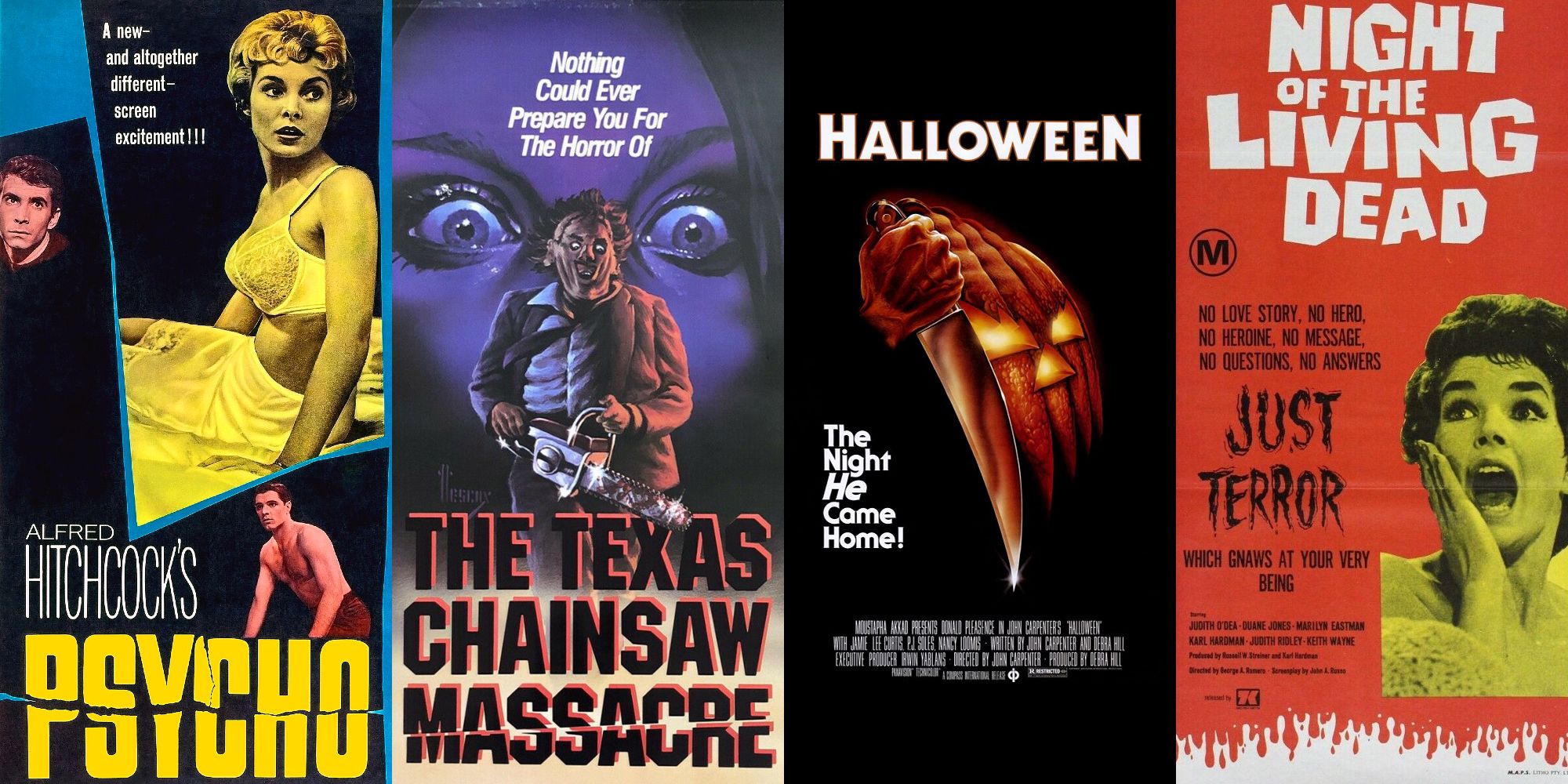 Psycho, The Texas Chainsaw Massacre, Halloween, Night of the Living Dead Posters