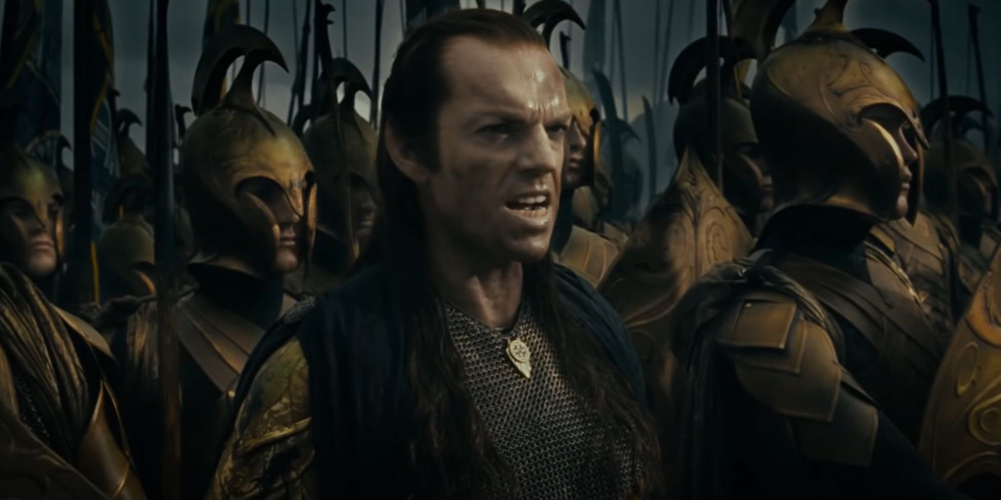 Elrond commands the elvish troops at the Battle of Gorgoroth