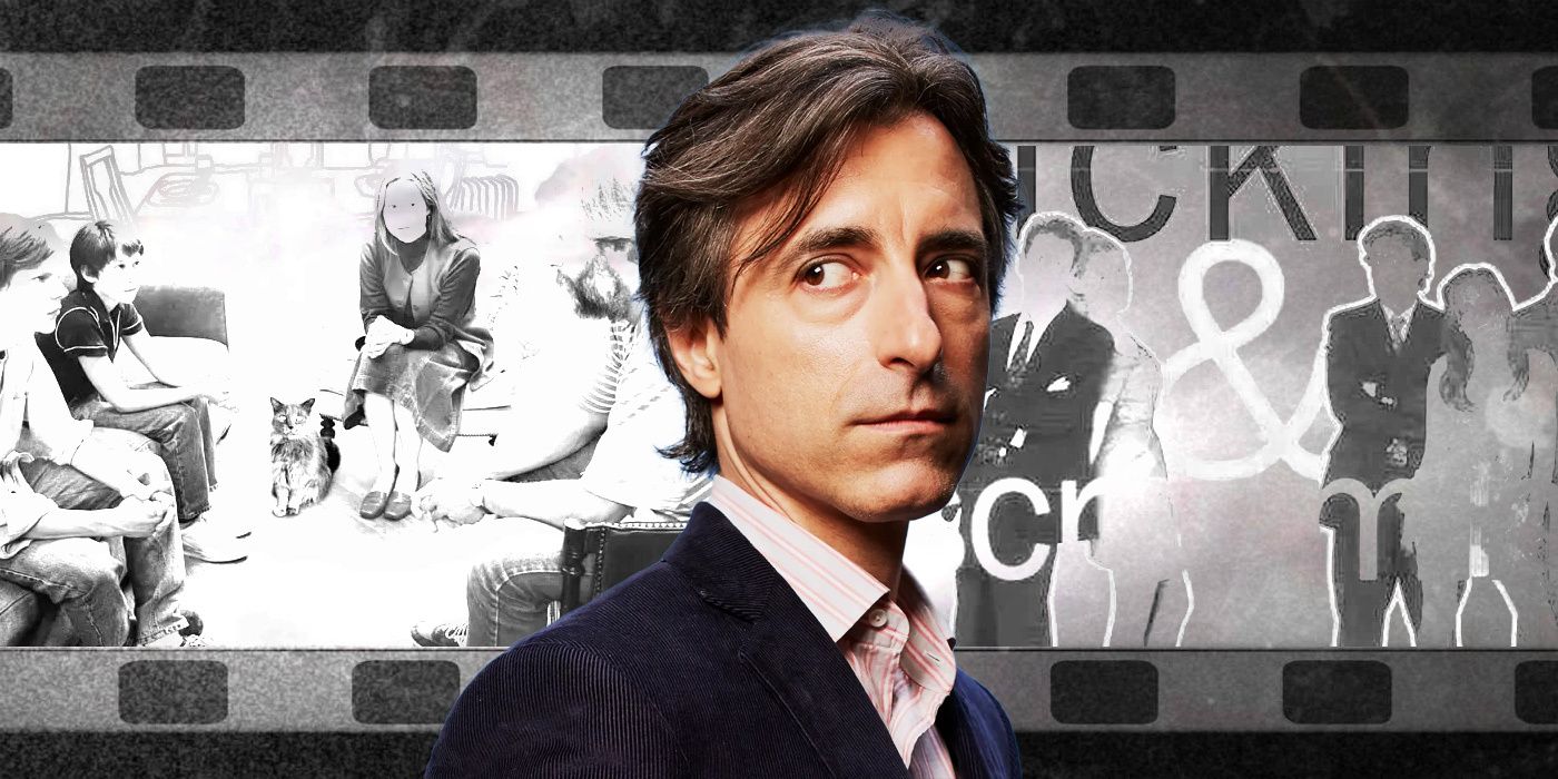 Blended image of Noah Baumbach and black-and-white movies.