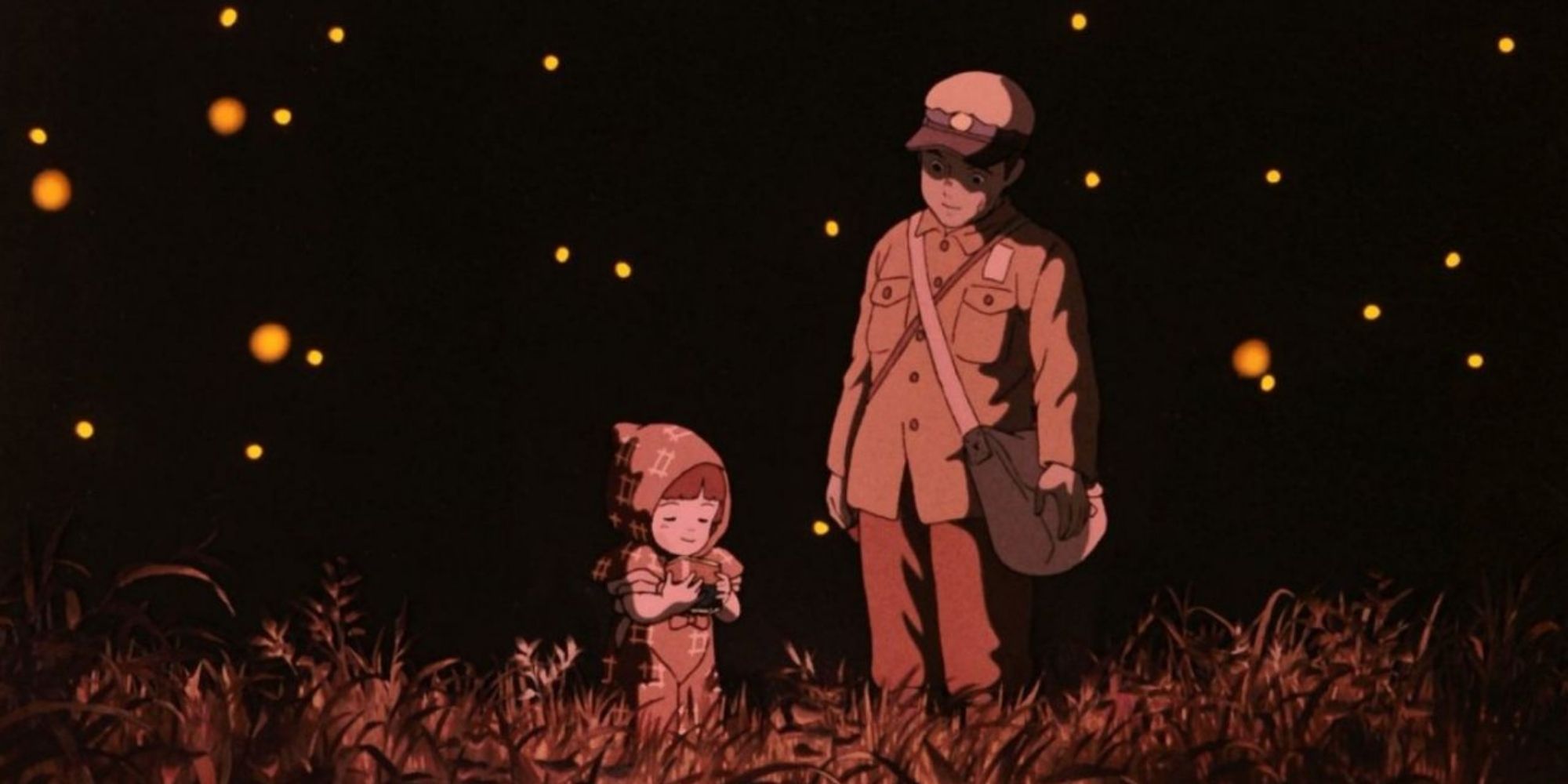 Brother and sister surrounded by Grave of the Fireflies