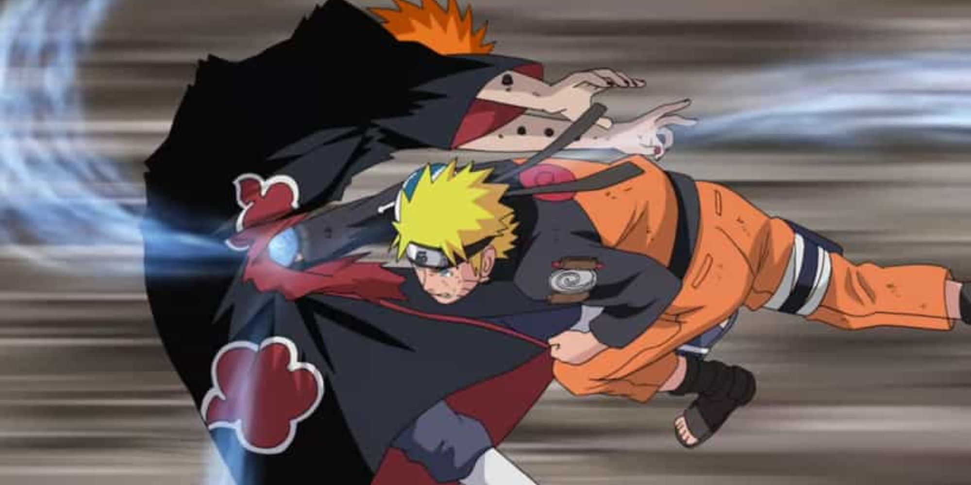 One character punches another in the stomach in Naruto Shippuden.
