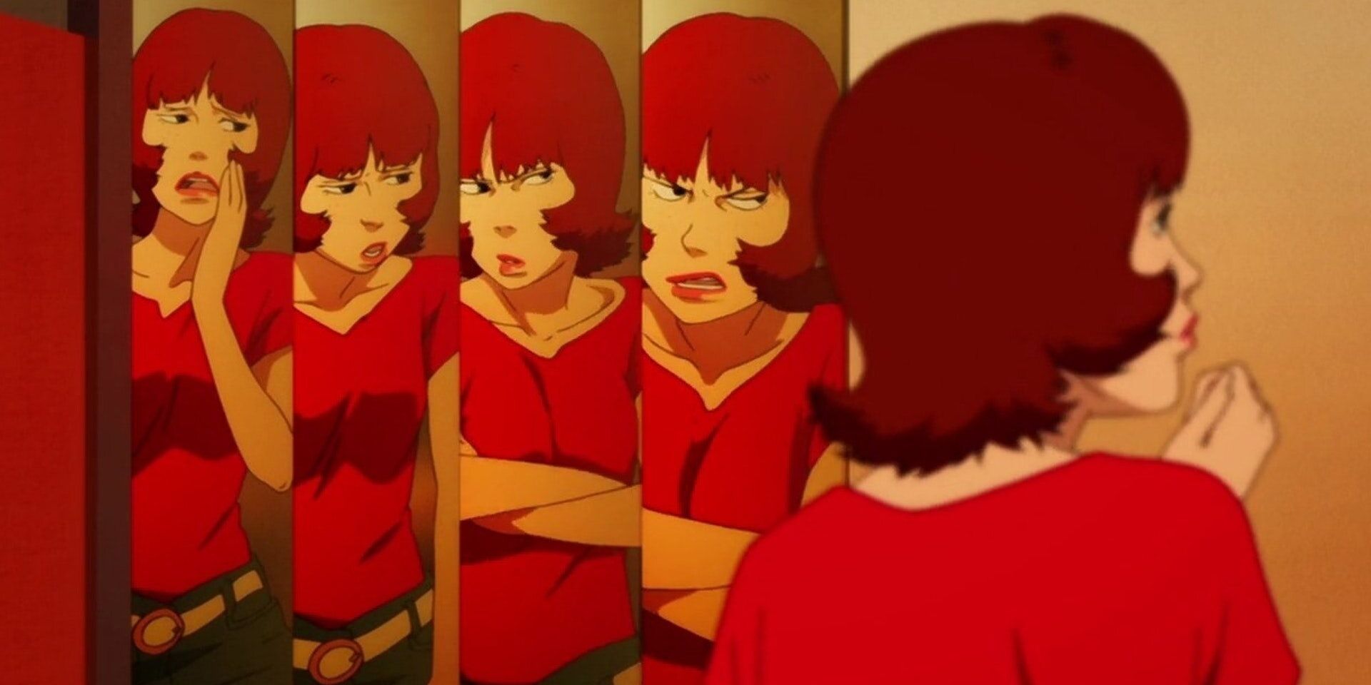 paprika, anime, red, mirrors