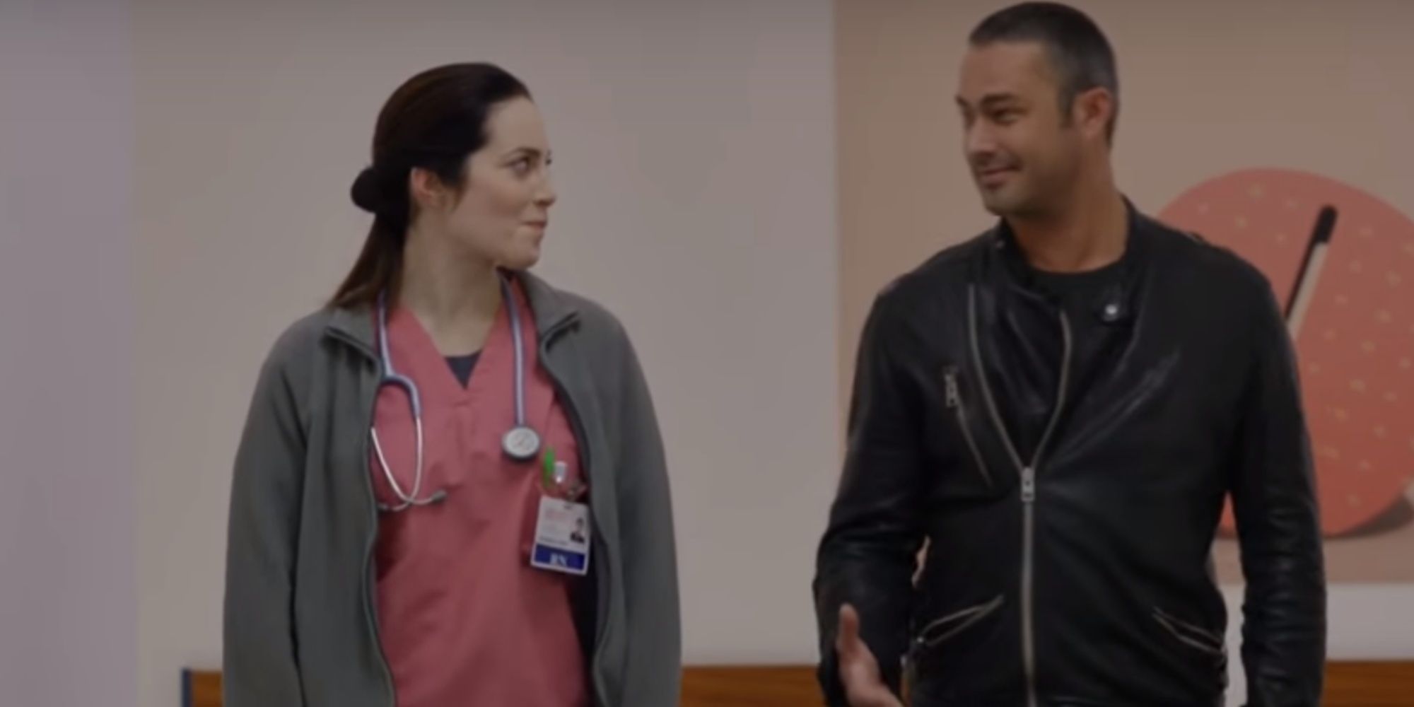 severide and anna from chicago fire walking in the hospital