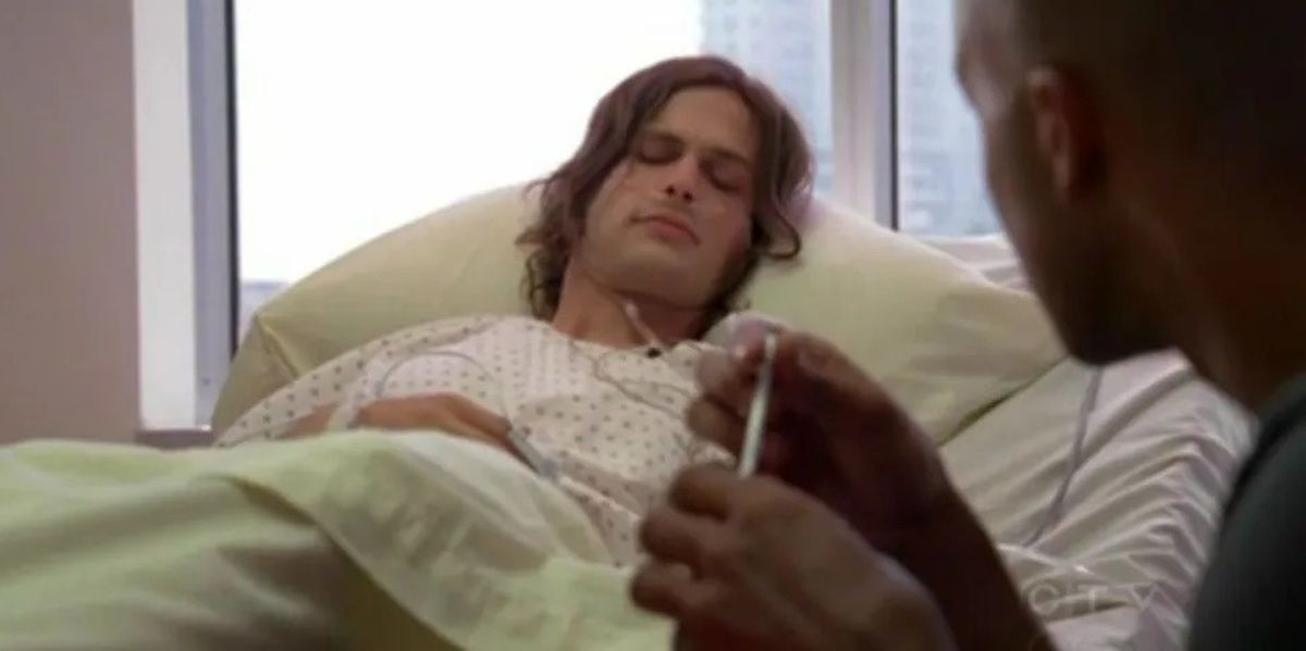 Matthew Gray Gubler as Spencer Reid in a hospital bed in episode &ldquo;Amplification&rdquo;
