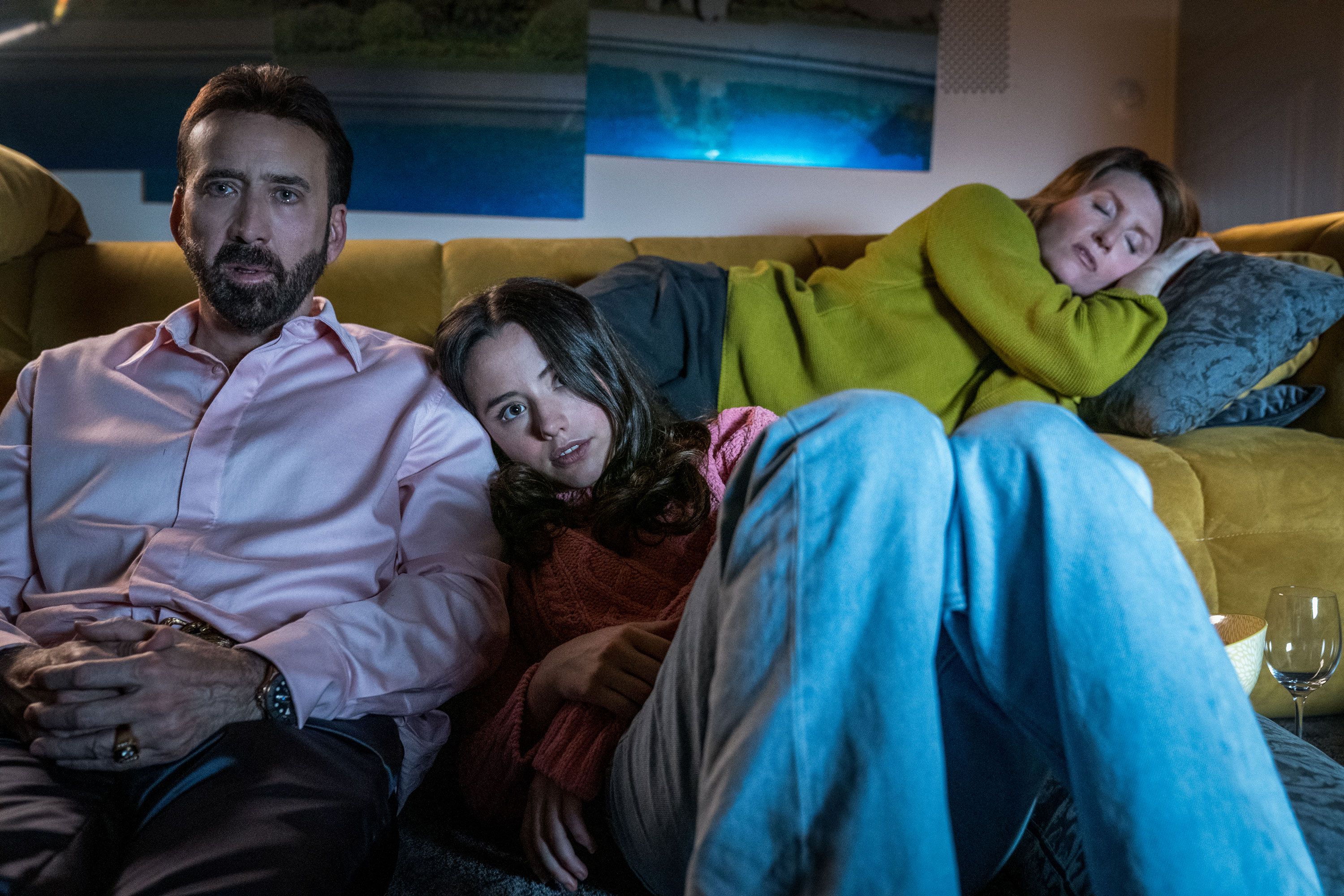 Nicolas Cage, Lily Sheen and Sharon Horgan in The Unbearable Weight of Massive Talent