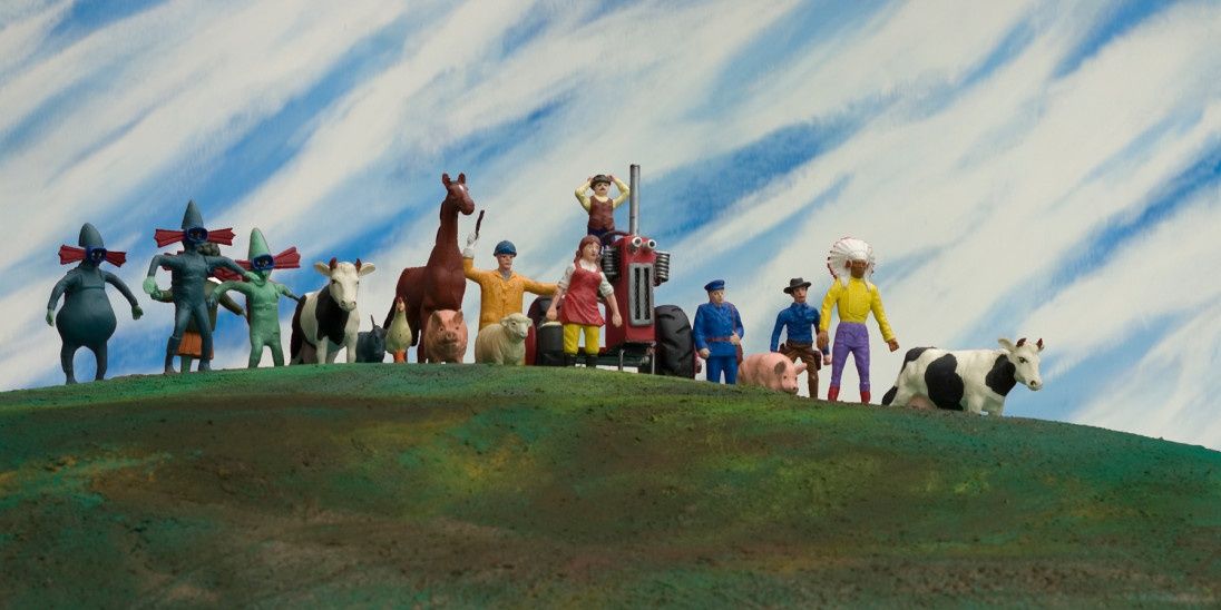 town called panic, stop motion, french, hill, farm, animals
