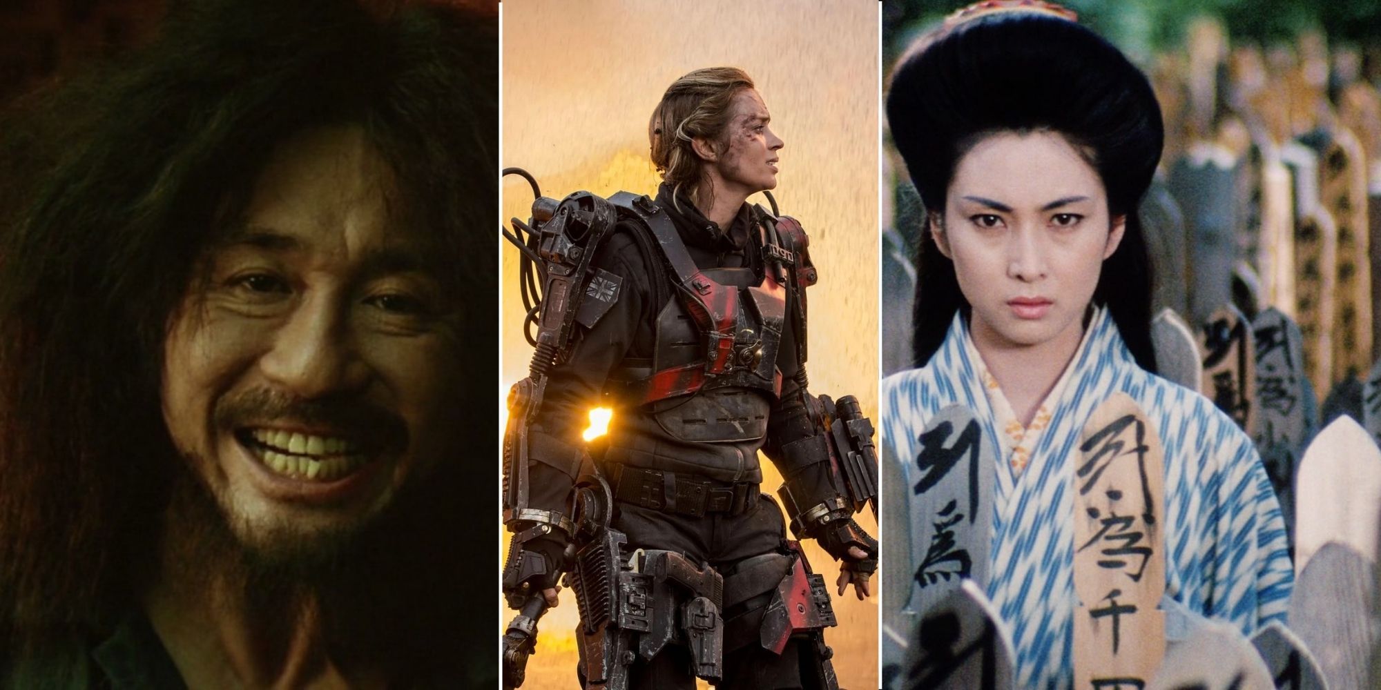 Collage of Oldboy, Edge of Tomorrow and Lady Snowblood