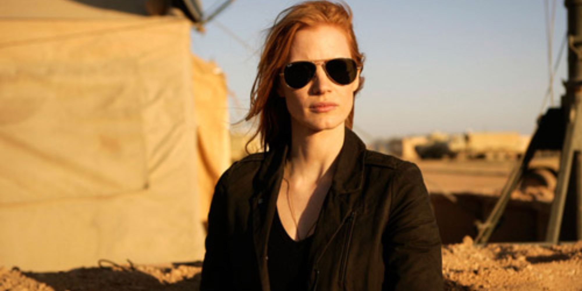 A woman is standing in a military base in Zero Dark Thirty