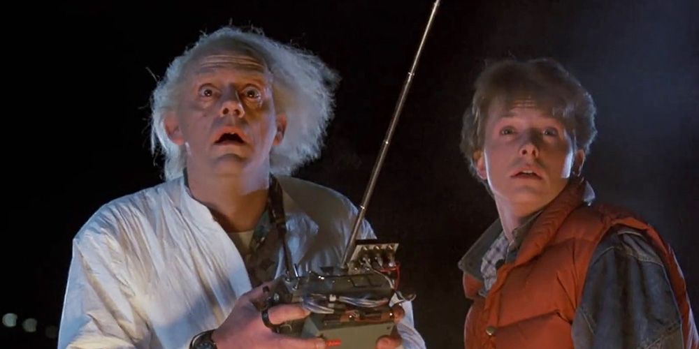 Michael J Fox as Marty McFly and Christopher Lloyd as Doc Brown