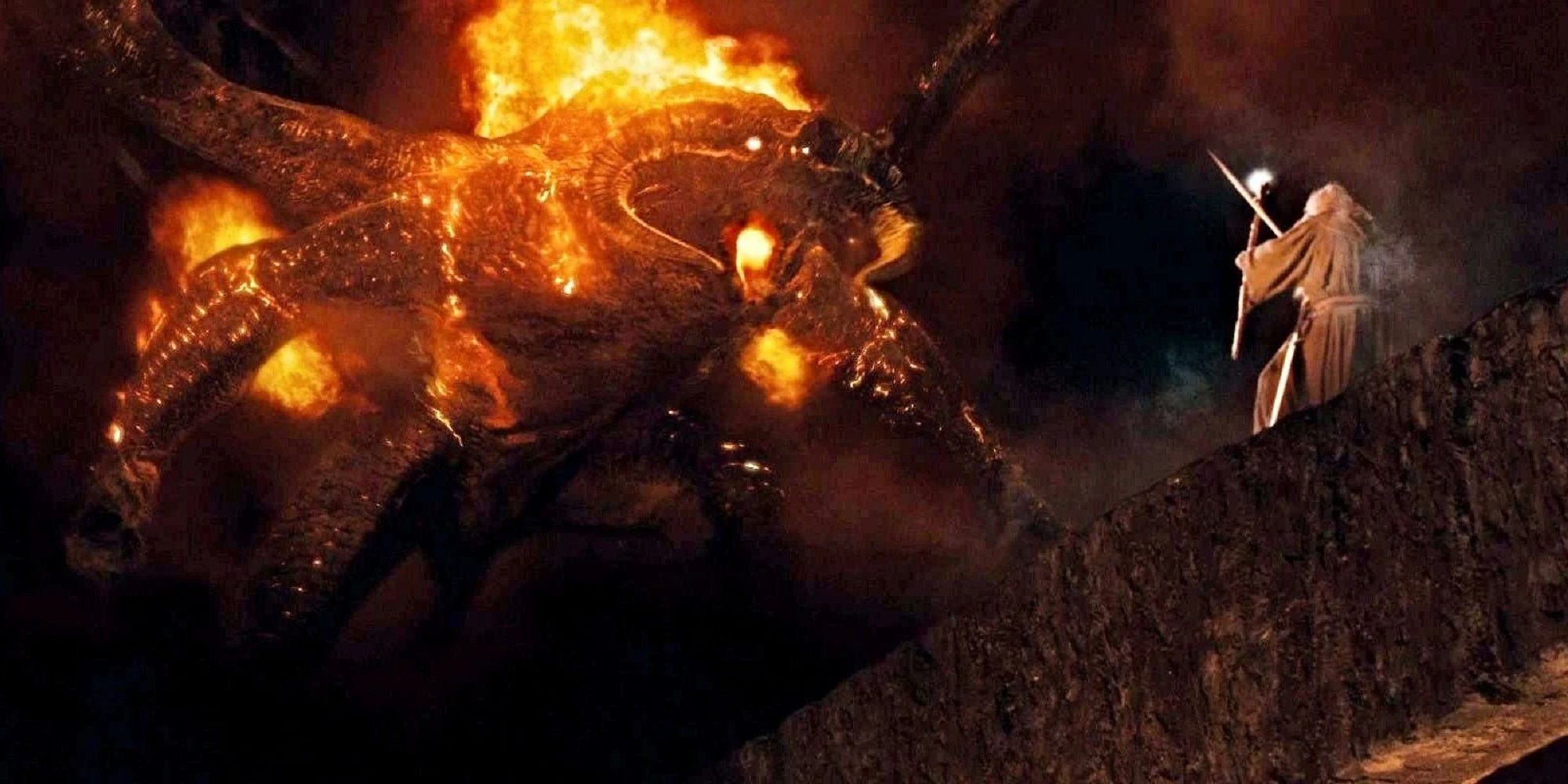 The Balrog battling Gandalf in The Lord of the Rings: The Two Towers