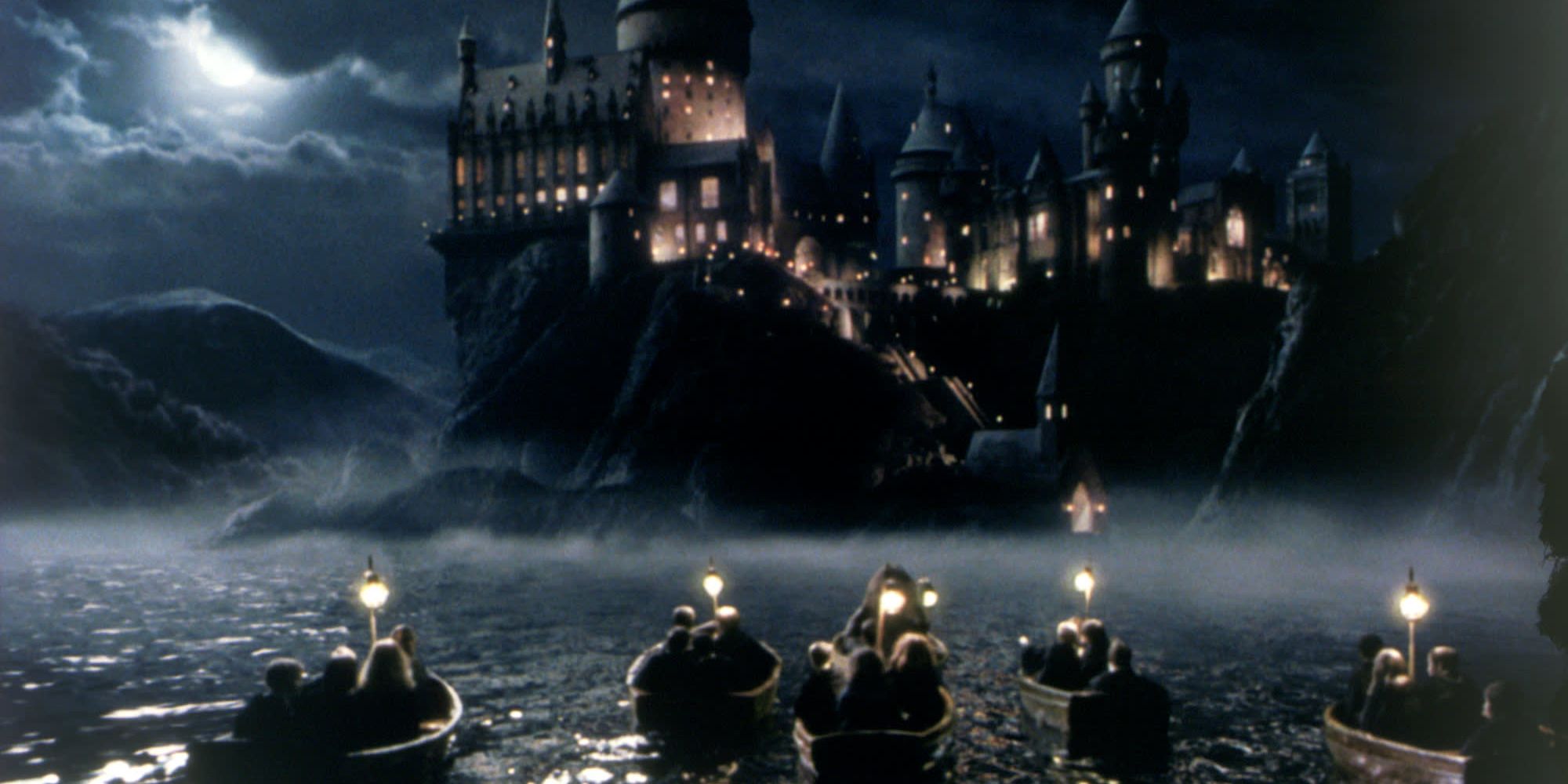 Boats arriving at Hogwarts in Harry Potter and the Sorcerer's Stone