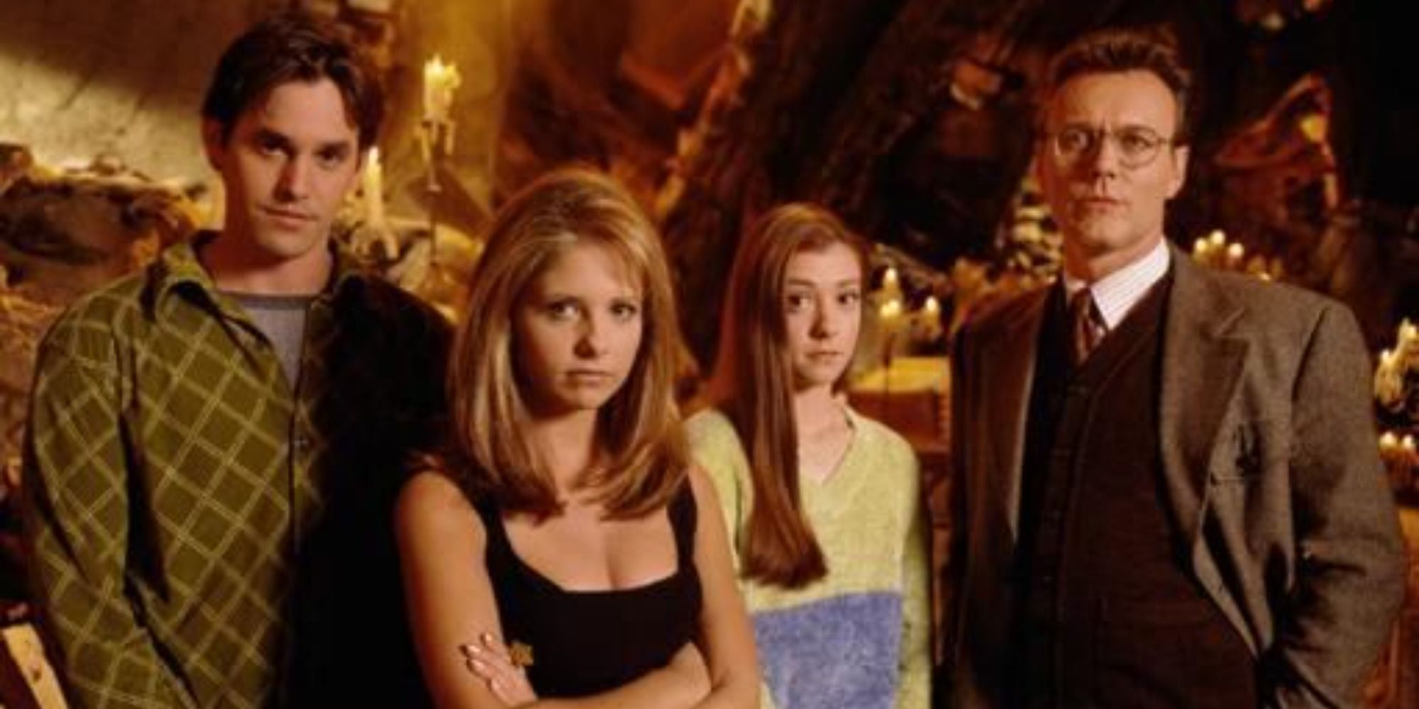 Nicolas Brendon, Sarah Michelle Gellar, Alyson Hannigan, and Anthony Head in Buffy the Vampire Slayer