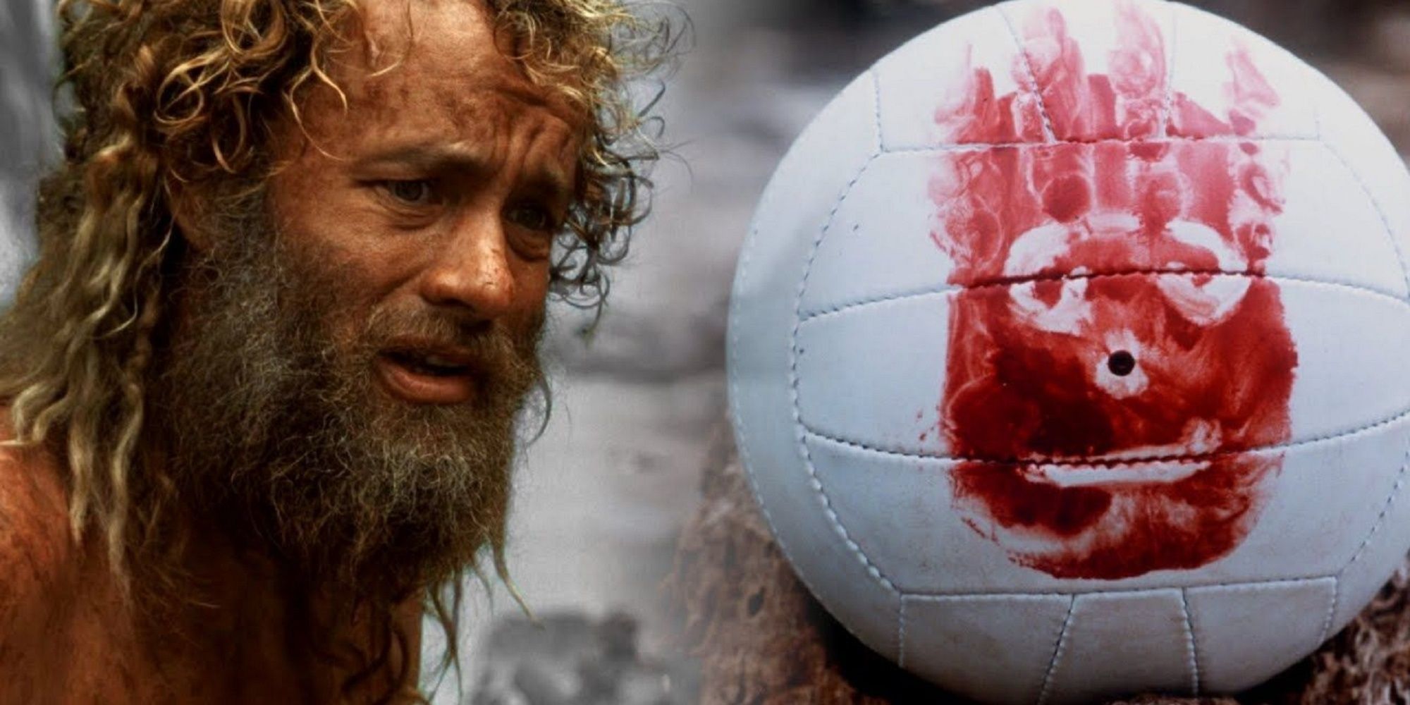 Tom Hanks with his volleyball, Wilson in Castaway.