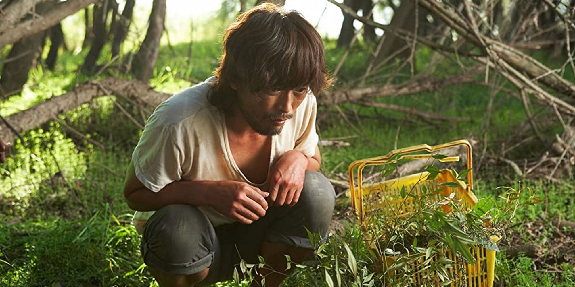 Kim looking at the vegetation on the island in Castaway on the Moon.