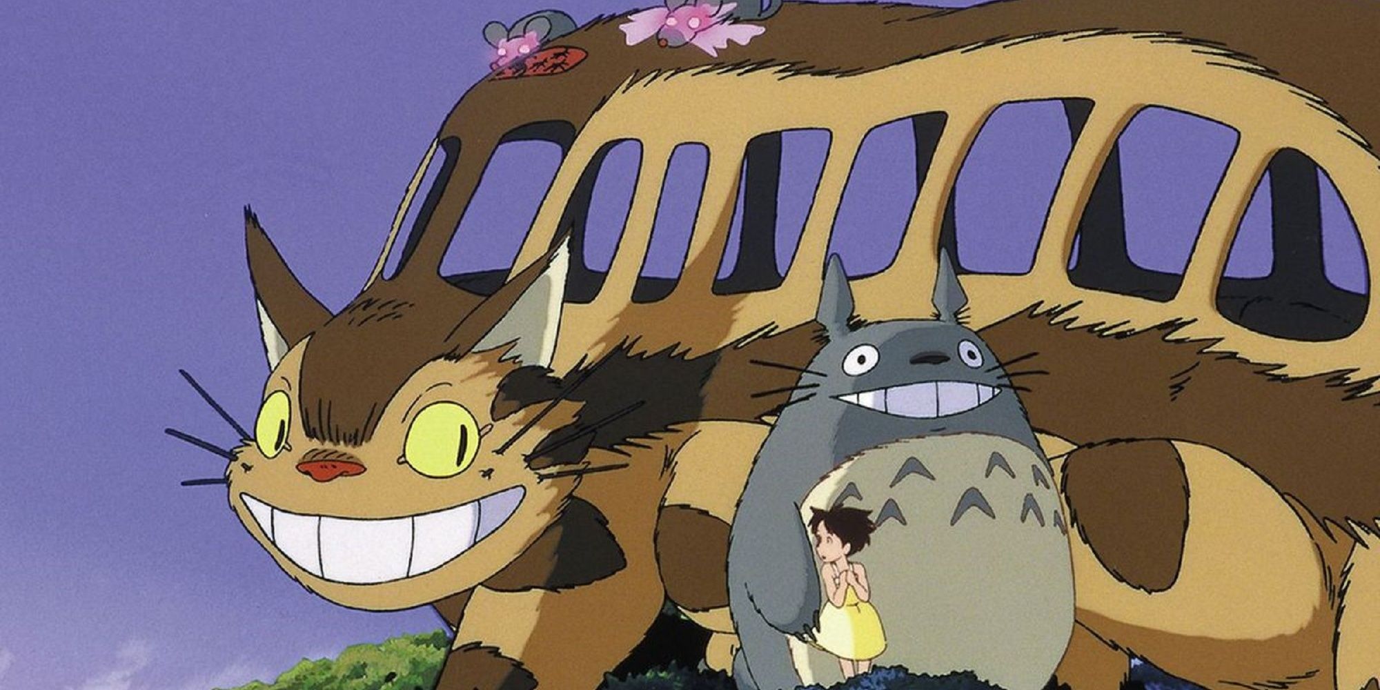 Catbus smiling at Totoro and Satsuke in My Neighbor Totoro.