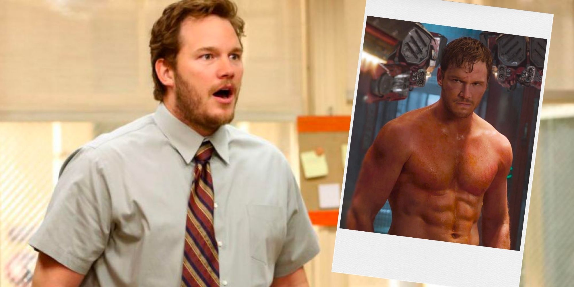 Chris Pratt in Parks and Recreation TV Show and in Guardians of the Galaxy Marvel movie on Disney+