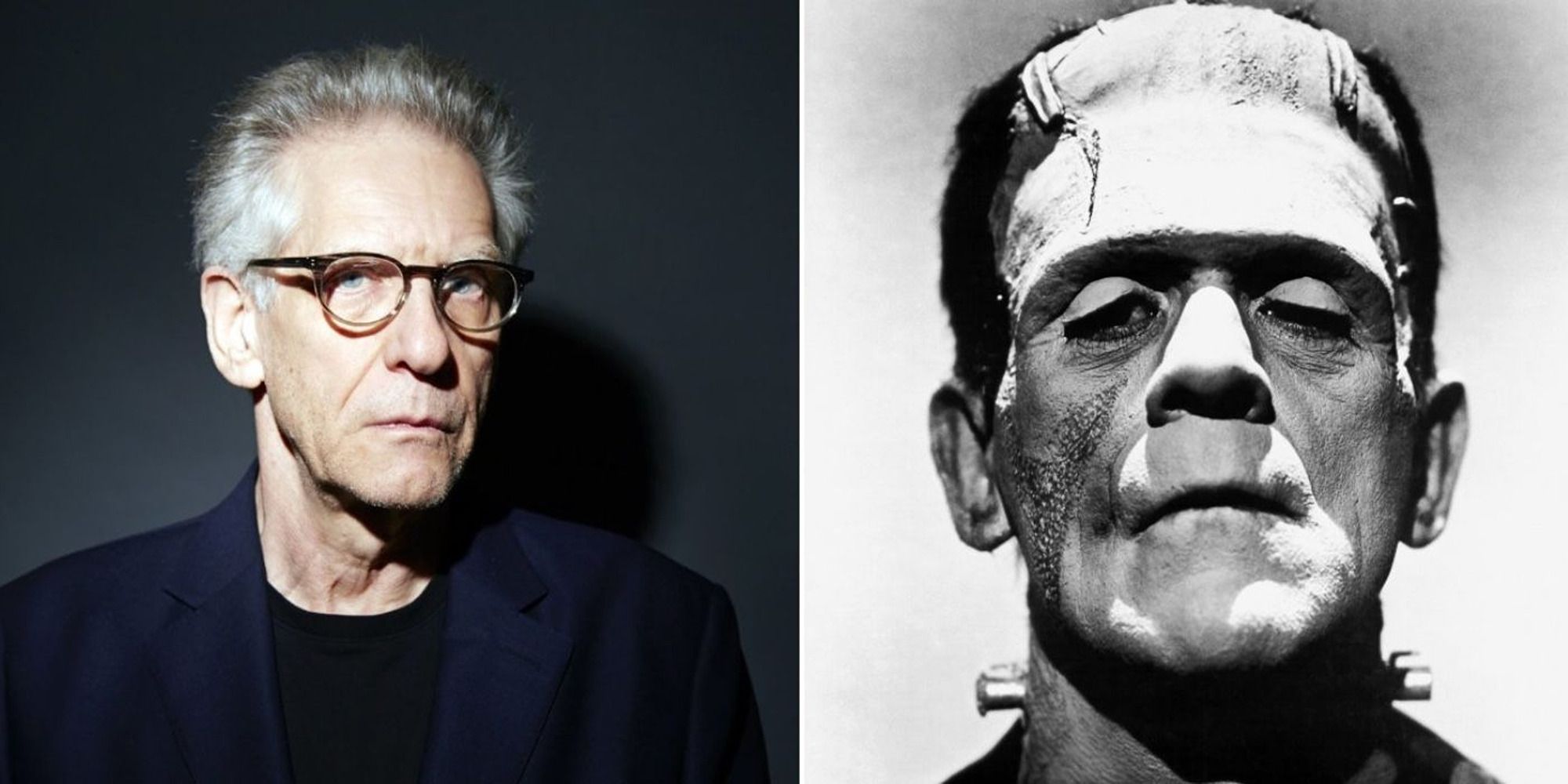 collage of David Cronenberg and Boris Karloffs Frankenstein