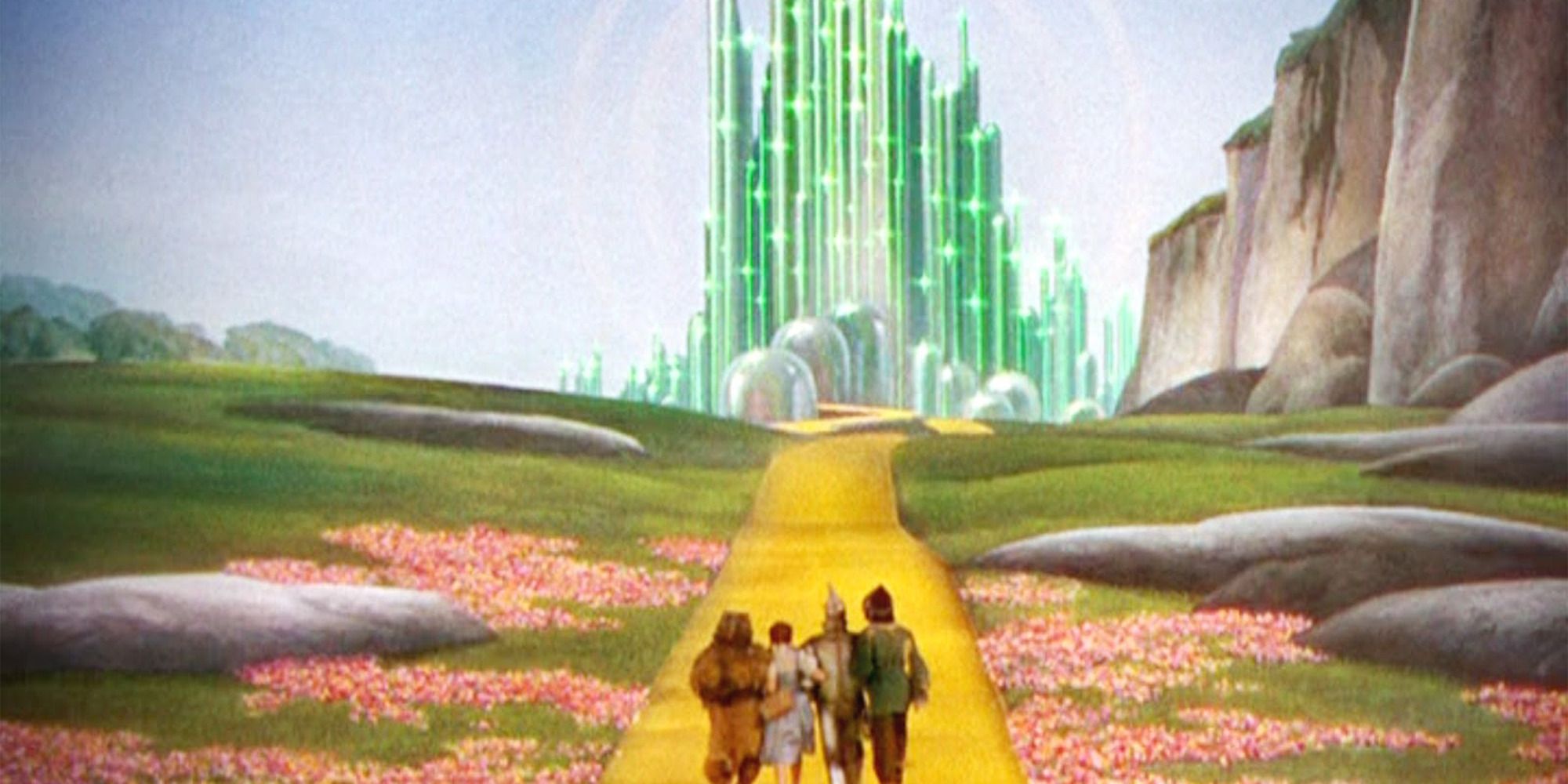 Dorothy and friends walking the Yellow Brick Road to Emerald City