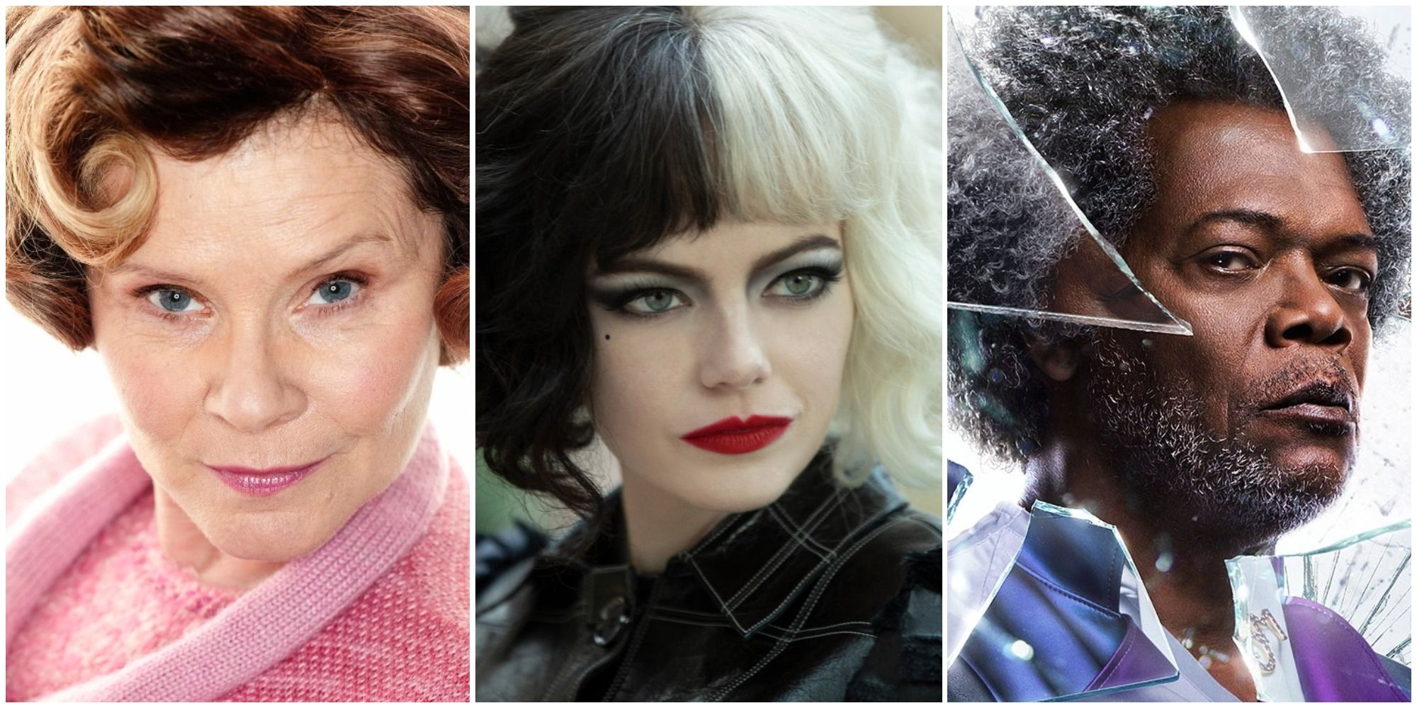 Dolores Umbridge (Imelda Staunton), Cruella de Vil (Emma Stone) and Mr Glass (Samuel L. Jackson)