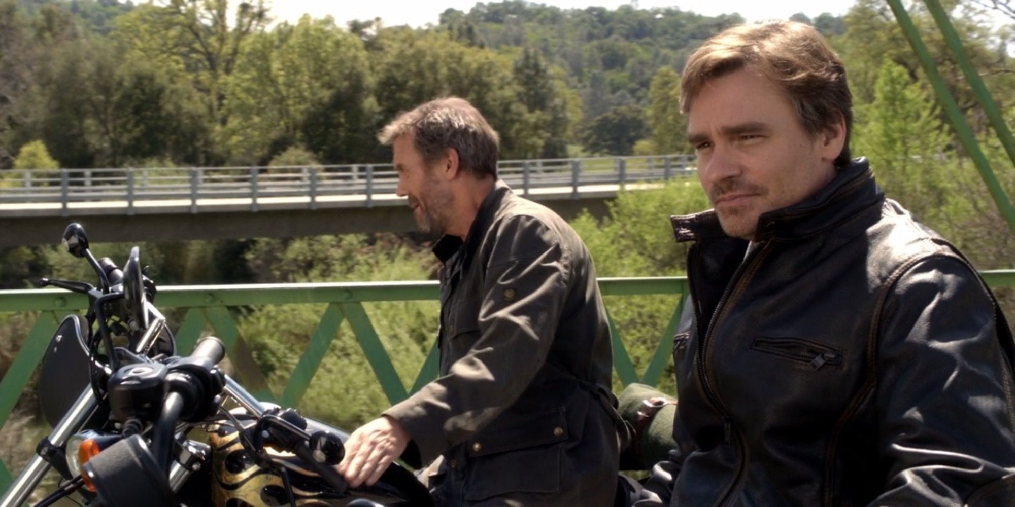 House and Wilson on motorbikes