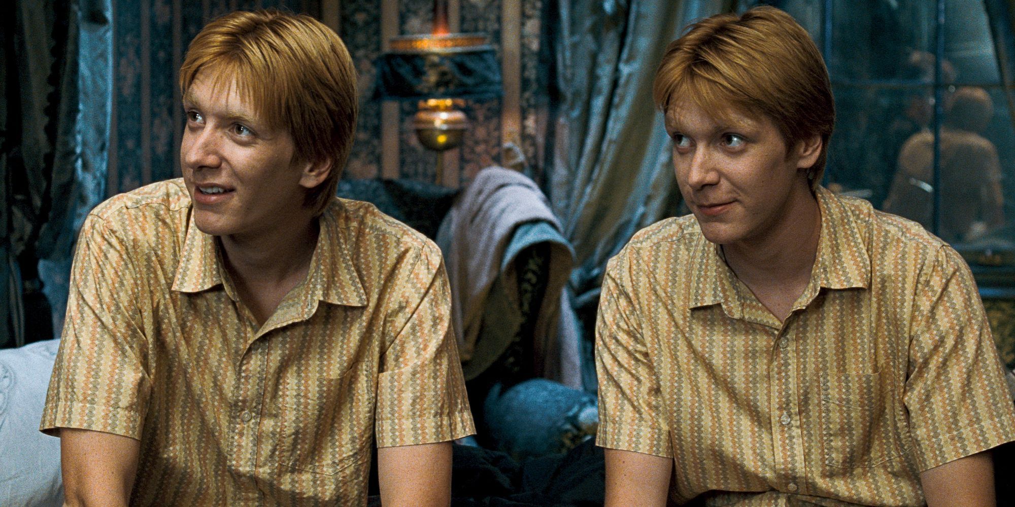 George and Fred Weasley looking in the same direction in Harry Potter