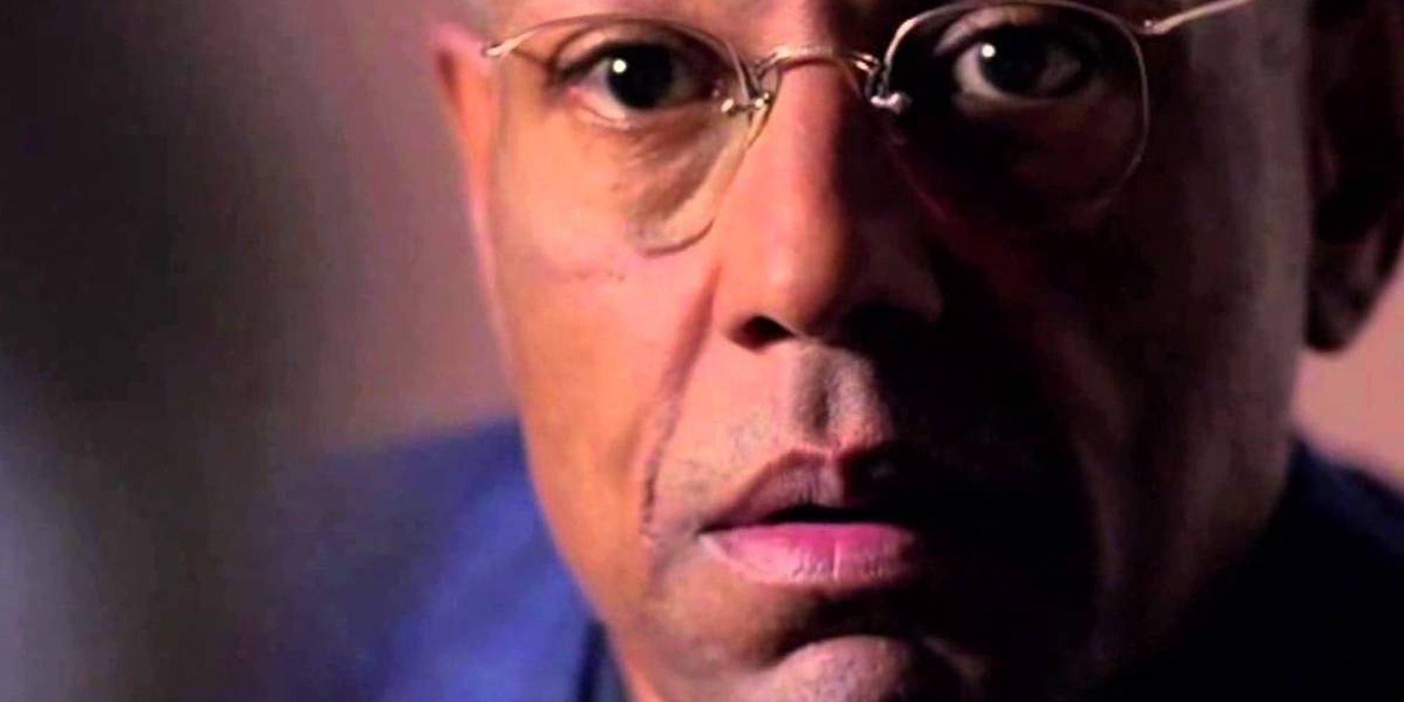Gus Fring from "Breaking Bad", looking in shock at Hector seconds before dying